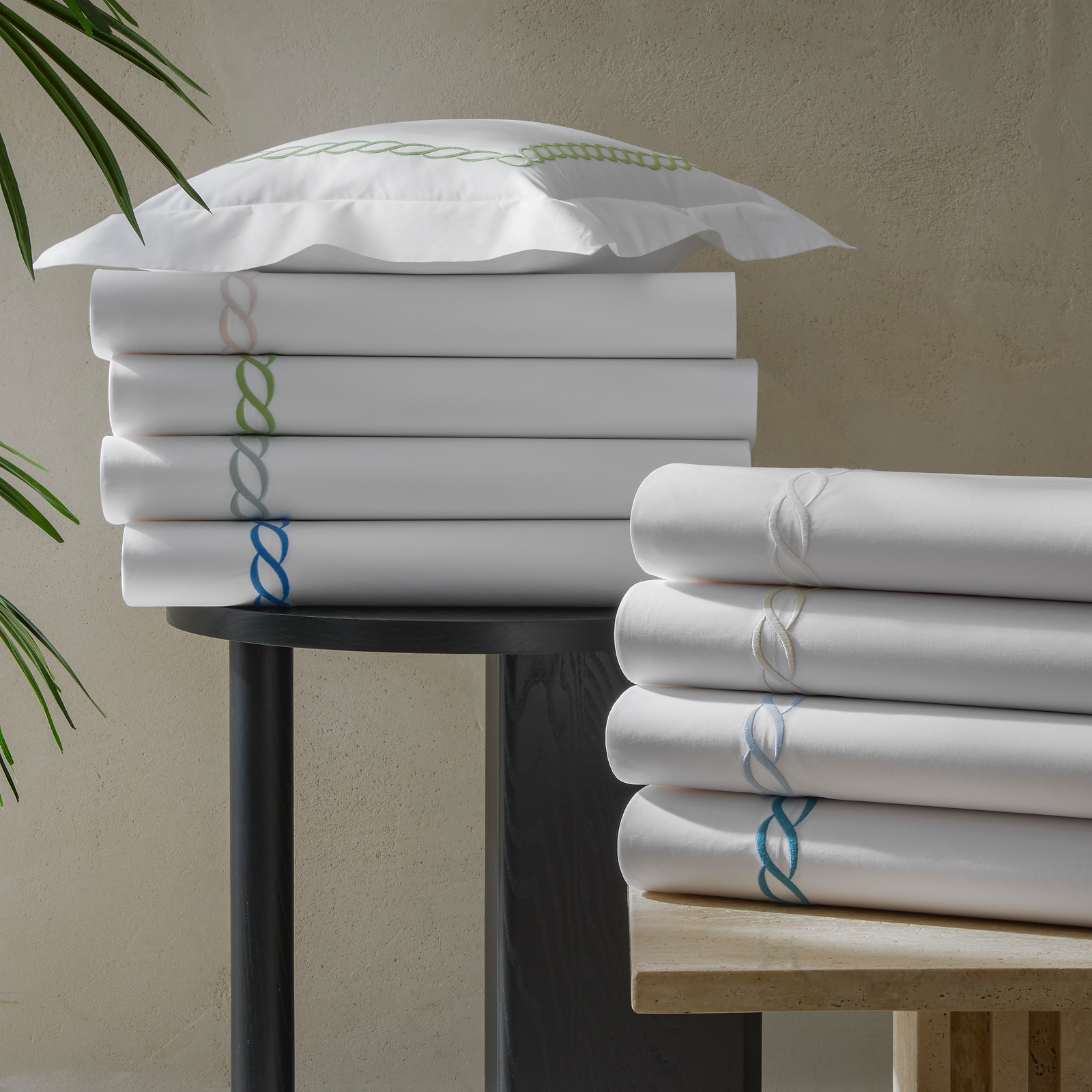 Stack of Matouk Classic Chain Bedding 2025