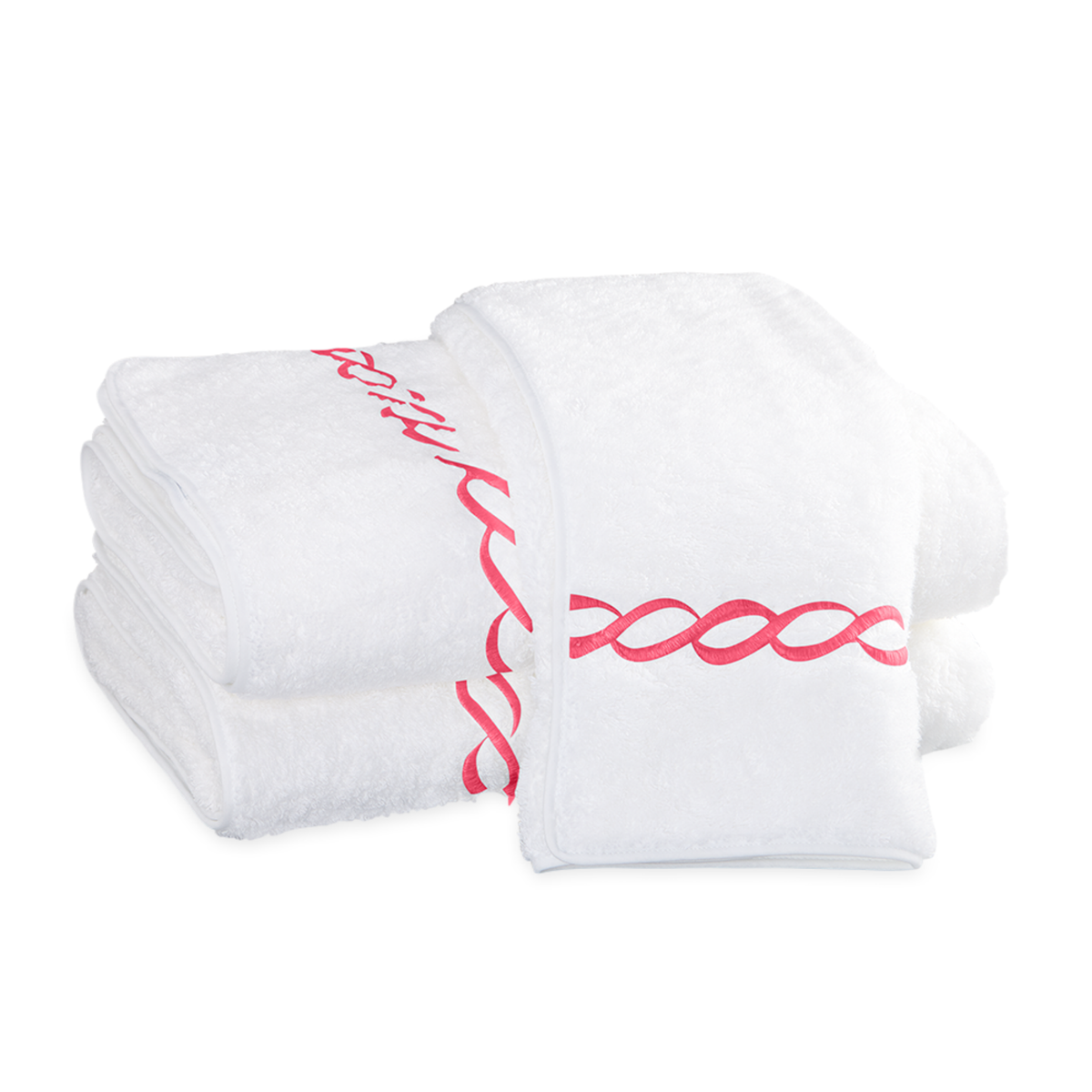 Folded Matouk Classic Chain Bath Towels in Color Azalea