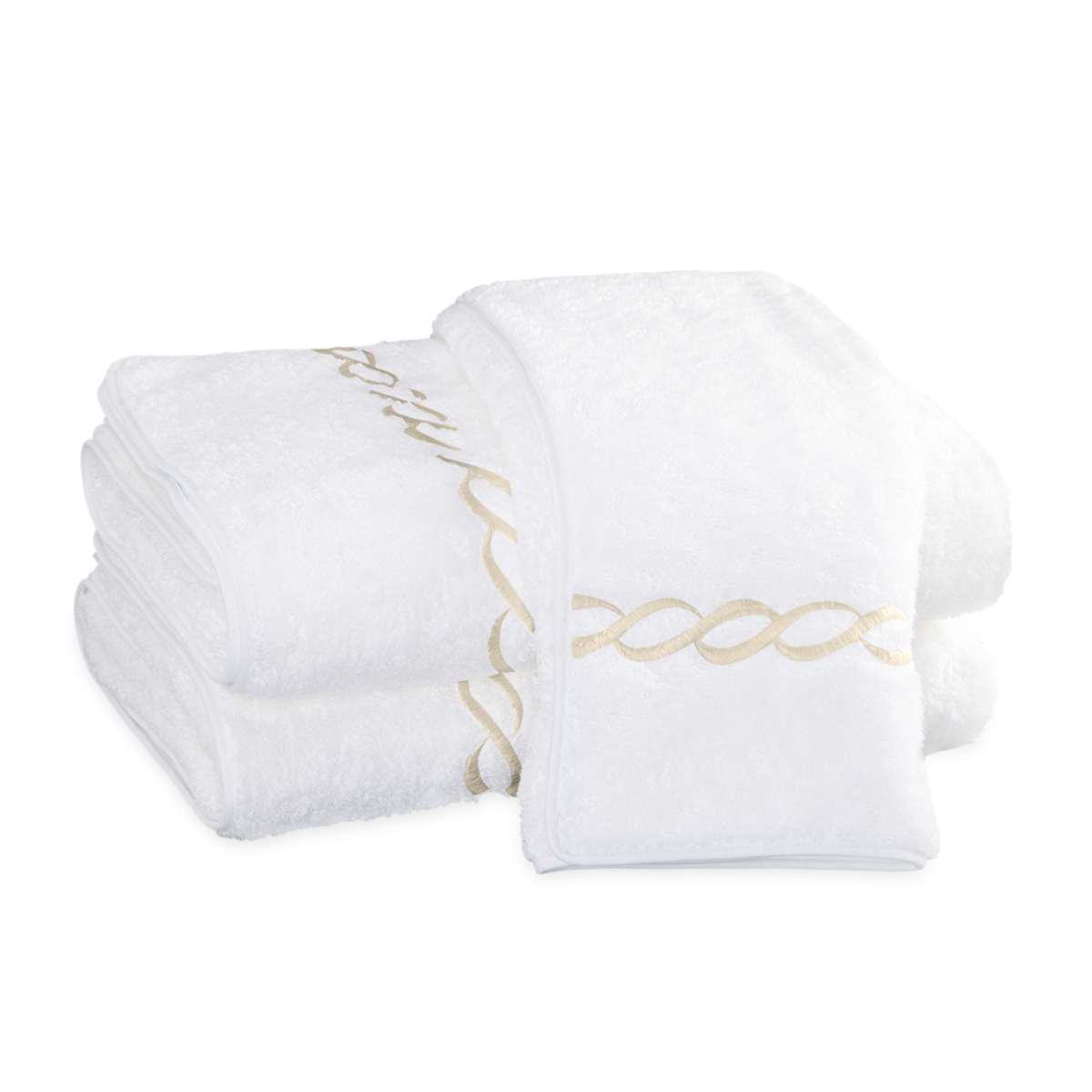 Folded Matouk Classic Chain Bath Towels in Color Ivory