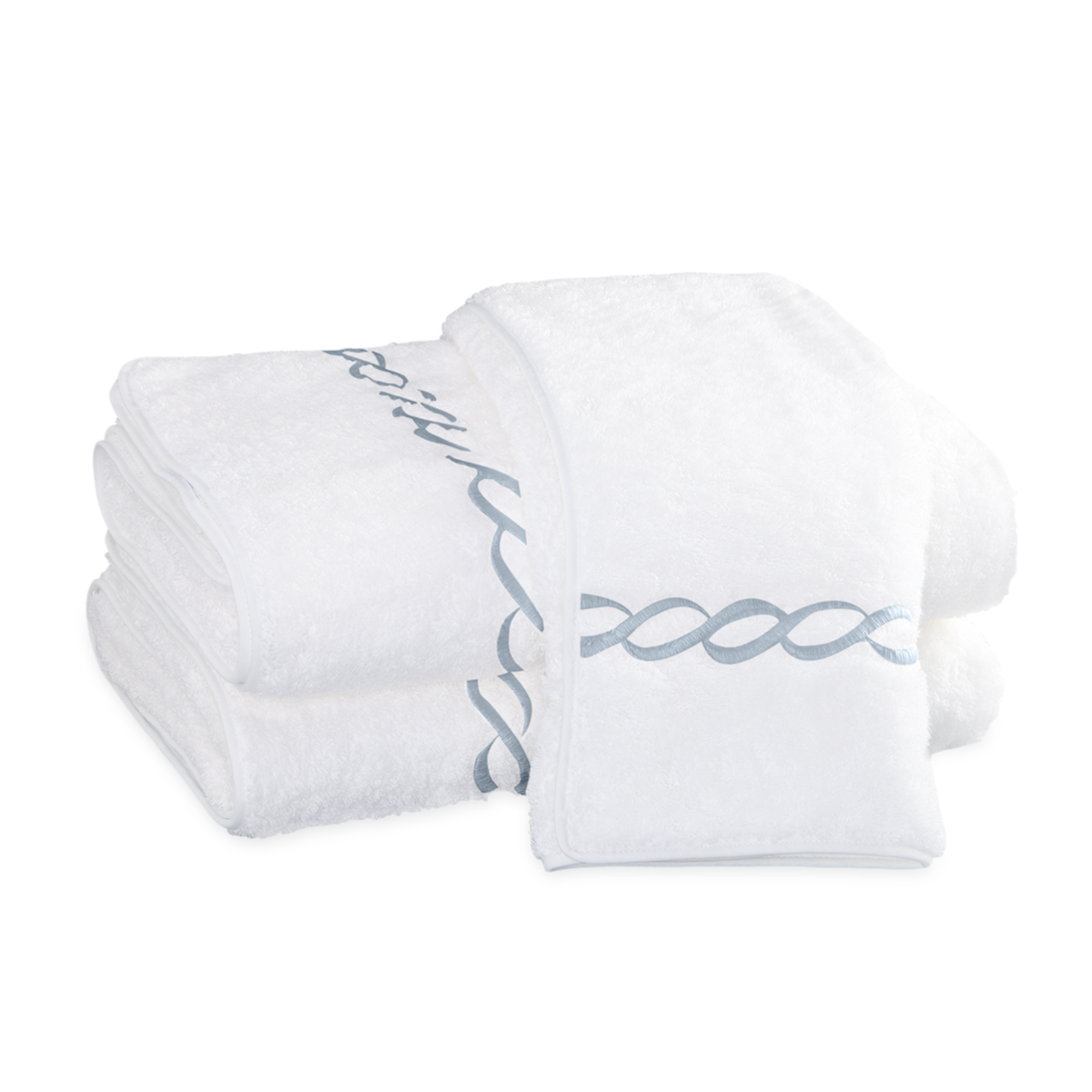 Folded Matouk Classic Chain Bath Towels in Color Lightblue