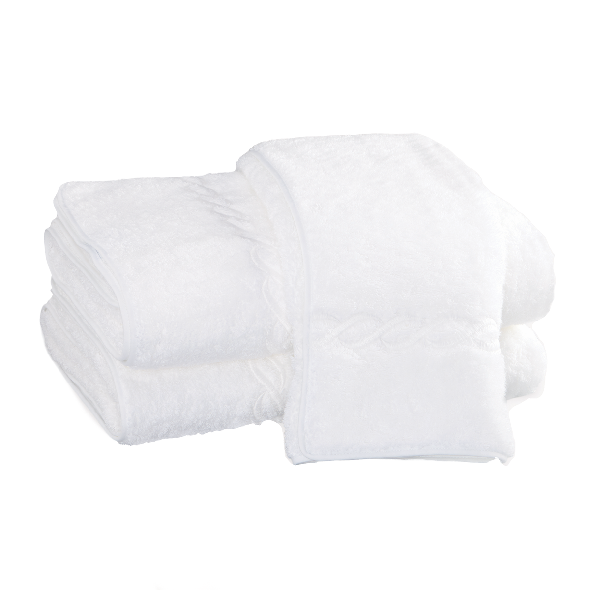 Folded Matouk Classic Chain Bath Towels in Color White