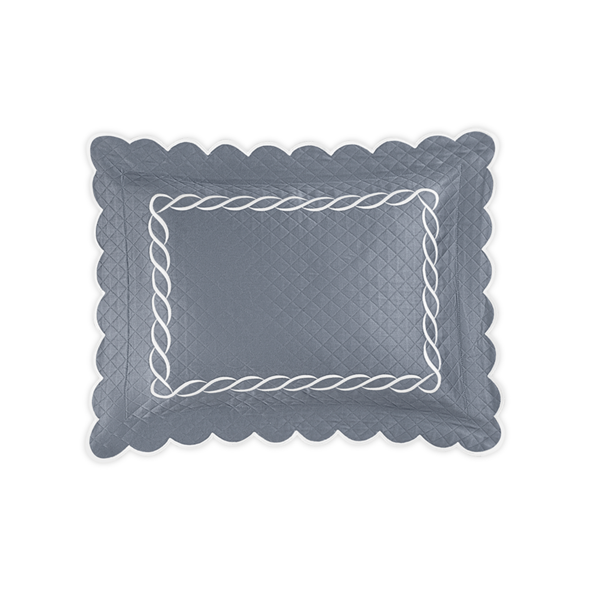 Silo of Matouk Classic Chain Scallop Matelassé Bedding Boudoir Sham in Steel Blue/Bone 