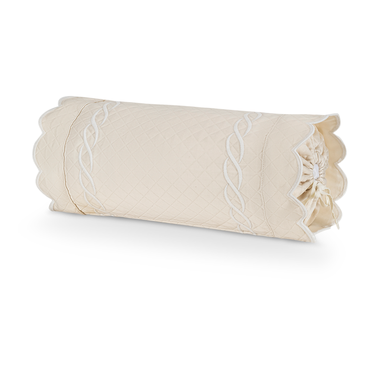 Silo of Matouk Classic Chain Scallop Matelassé Bedding Neckroll in Ivory/White Fine Linens