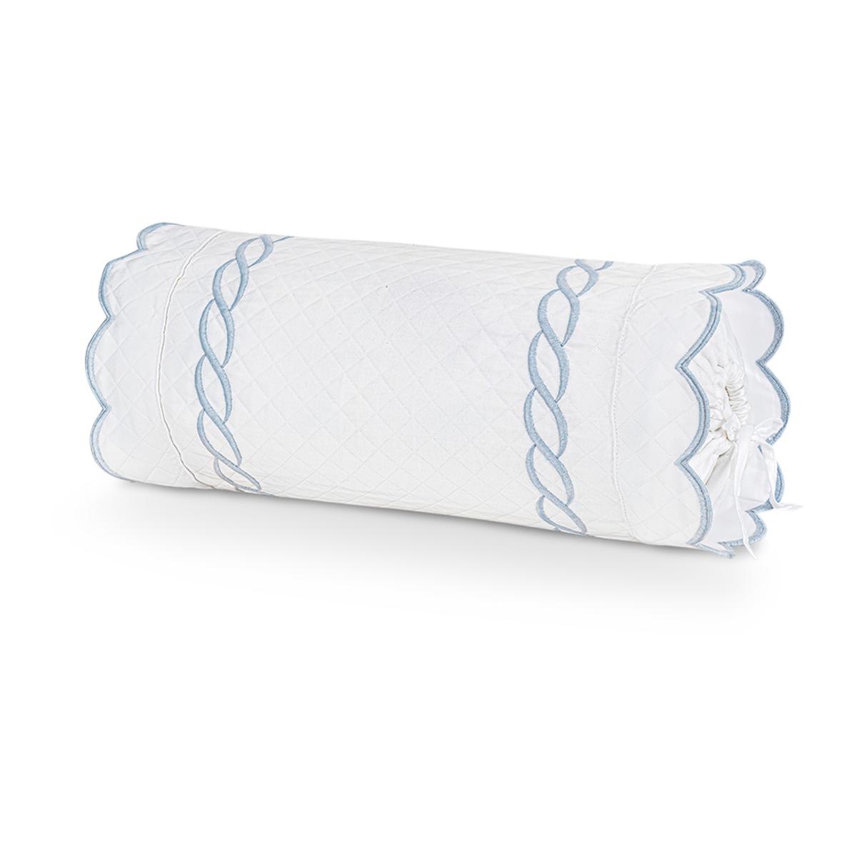 Silo of Matouk Classic Chain Scallop Matelassé Bedding Neckroll in Light Blue Fine Linens