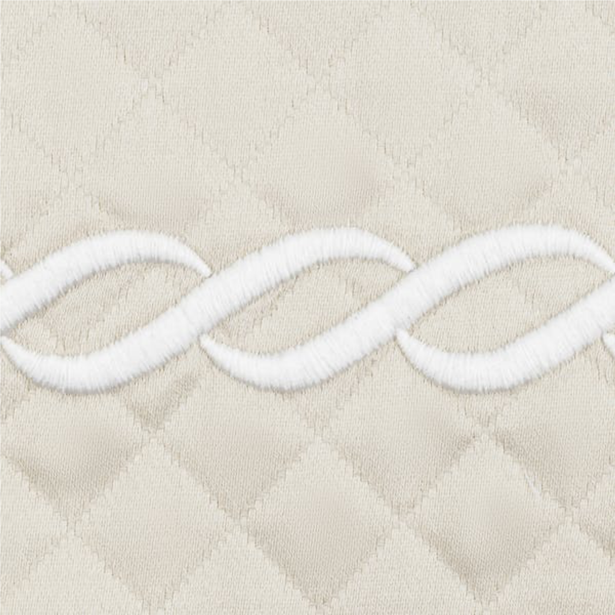 Detail Closeup of Matouk Classic Chain Scallop Matelassé Bedding Swatch in Ivory/White Color