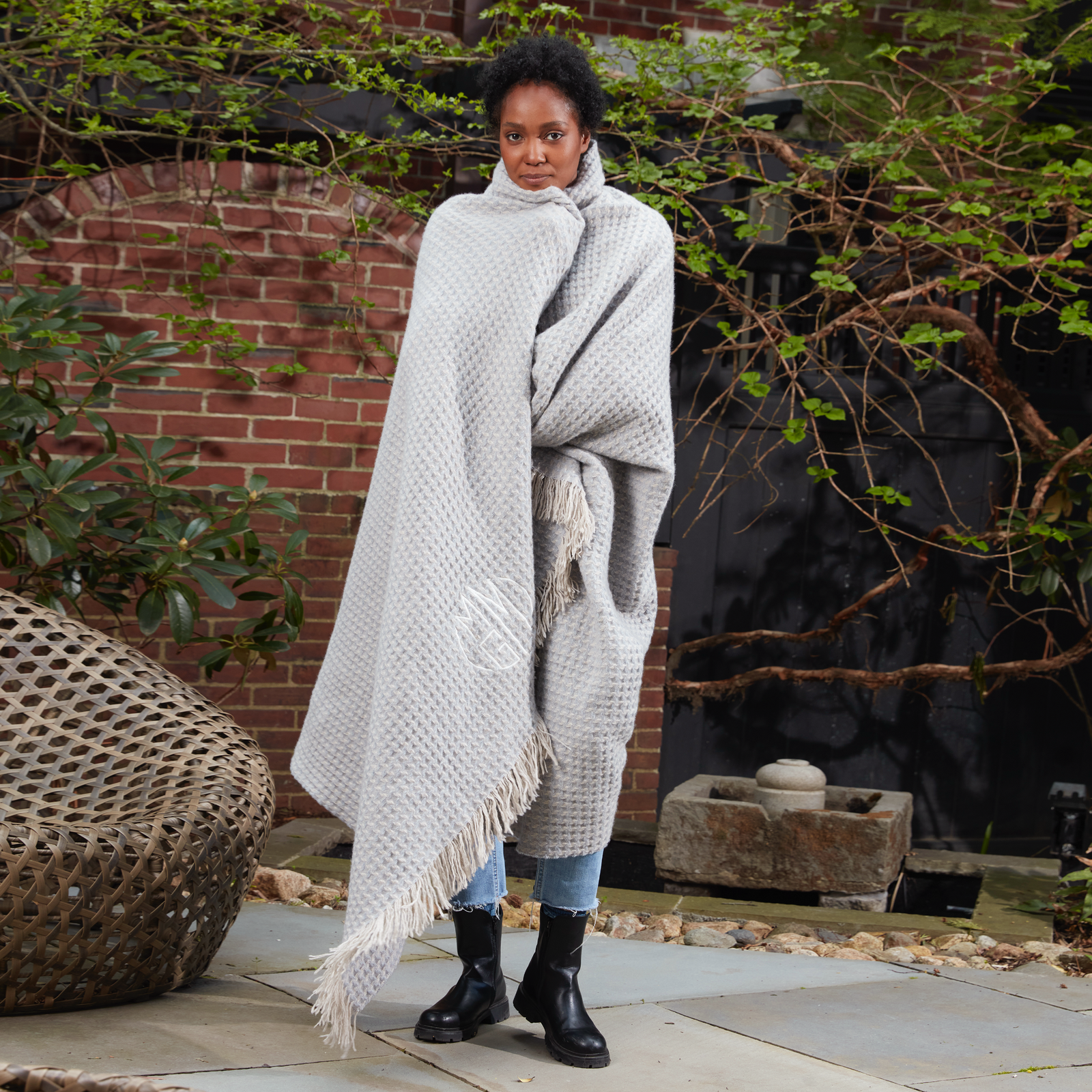 Model with Pearl Matouk Cleo Throws