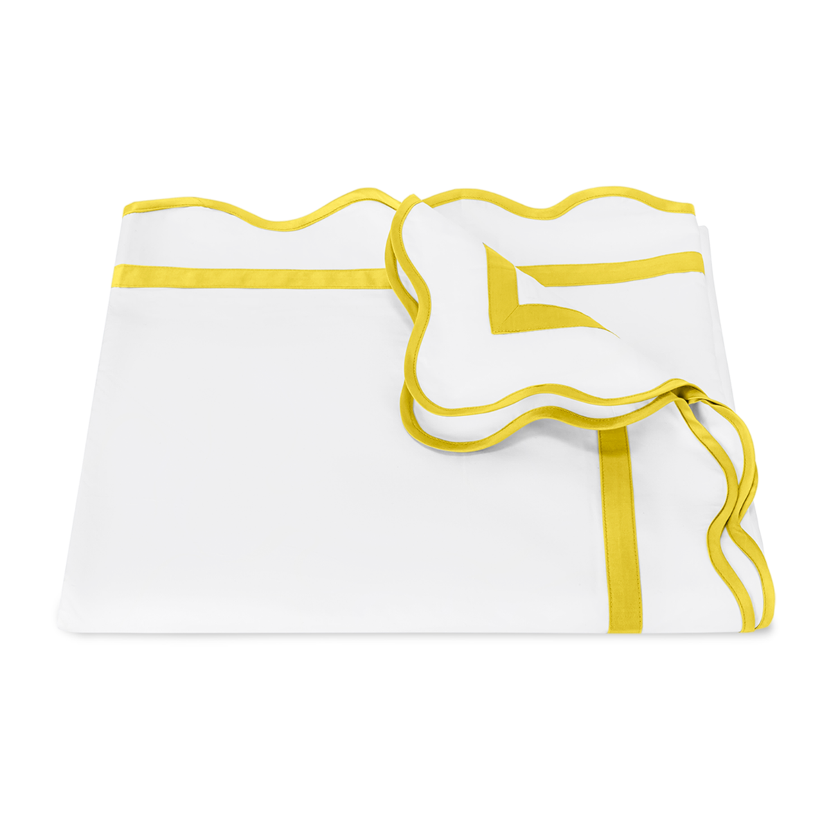 Folded Duvet Cover of Matouk Cornelia Bedding in Lemon Color