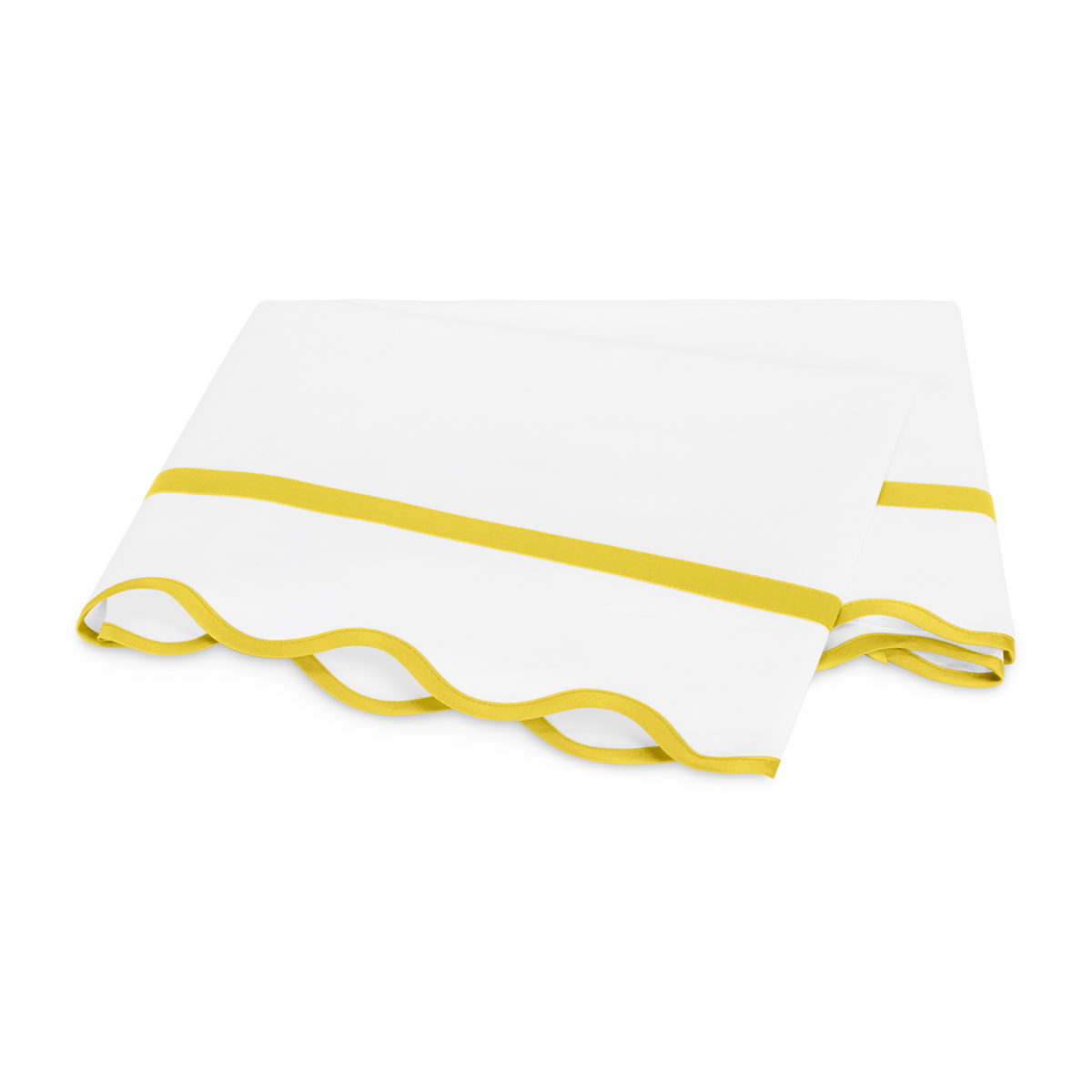Folded Flat Sheet of Matouk Cornelia Bedding in Lemon Color