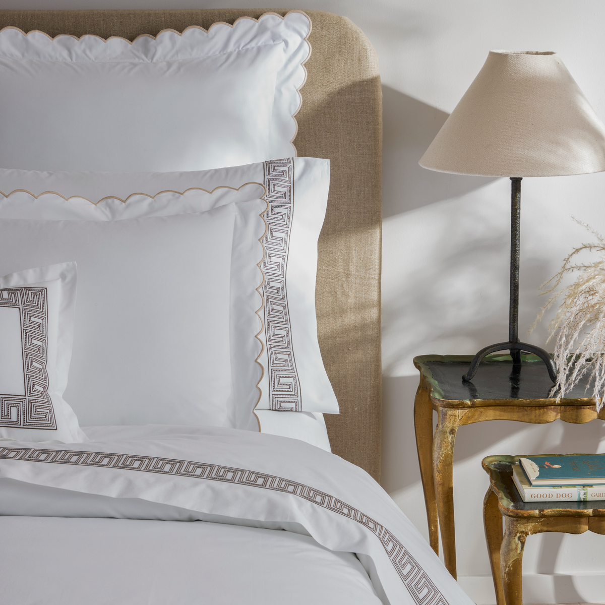 Matouk Dakota Bedding coordinate with Matouk Ophelia