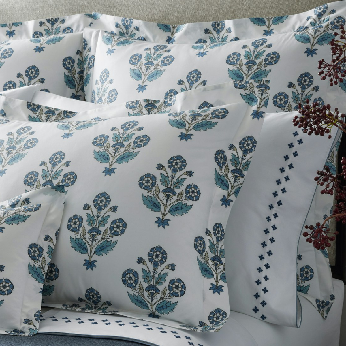 Dalila in Mineral Blue shown with Cosmo in Navy