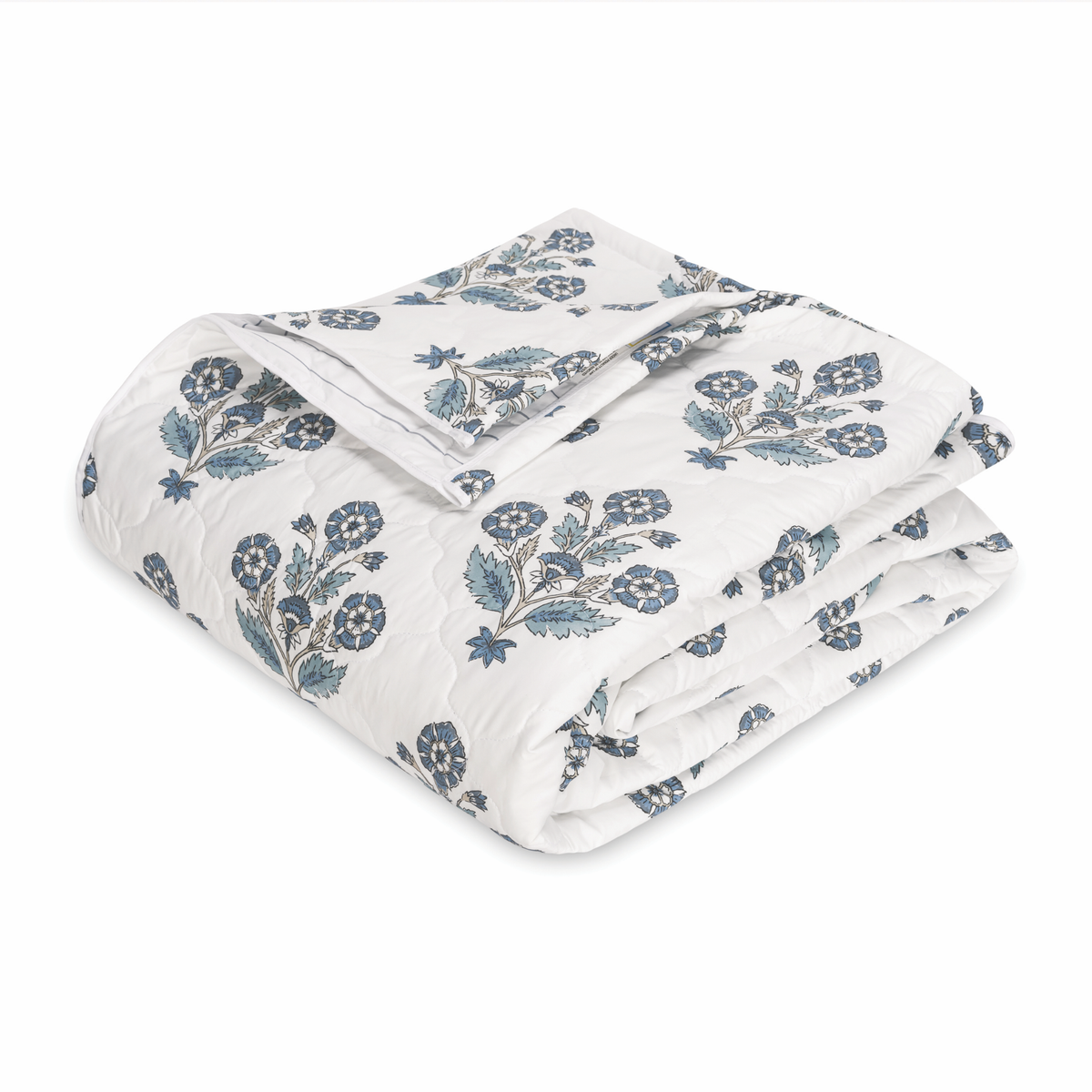 Folded Quilt of Matouk Schumacher Dalila Bedding in Mineral Blue Style