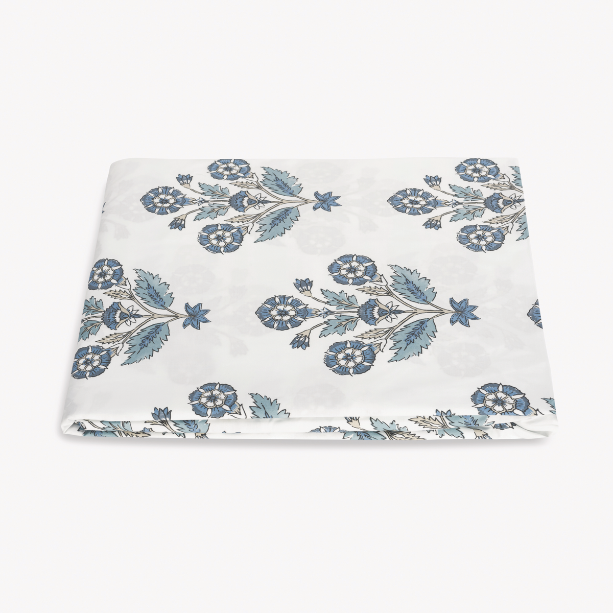 Folded Fitted Sheet of Matouk Schumacher Dalila Bedding in Mineral Blue Style