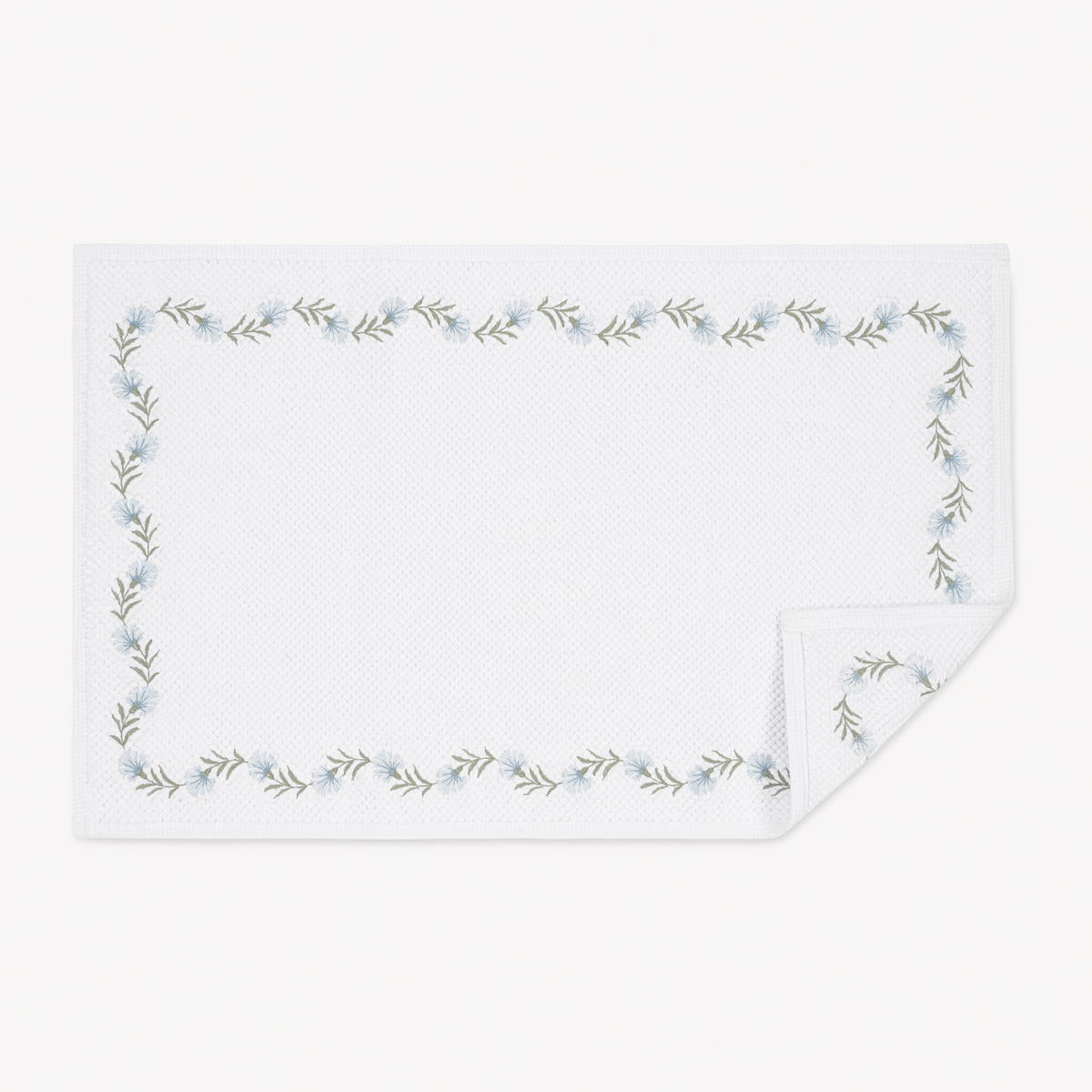 Matouk Daphne Bath Rug with Blue Bell Color Embroidery