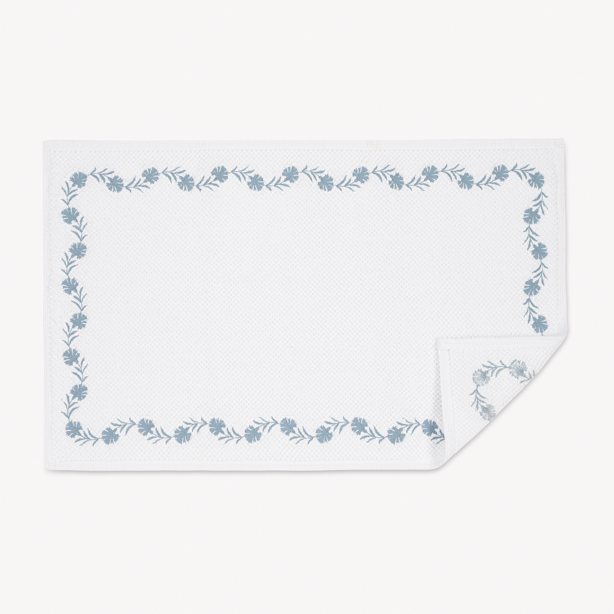 Matouk Daphne Bath Rug with Hazy Blue Color Embroidery
