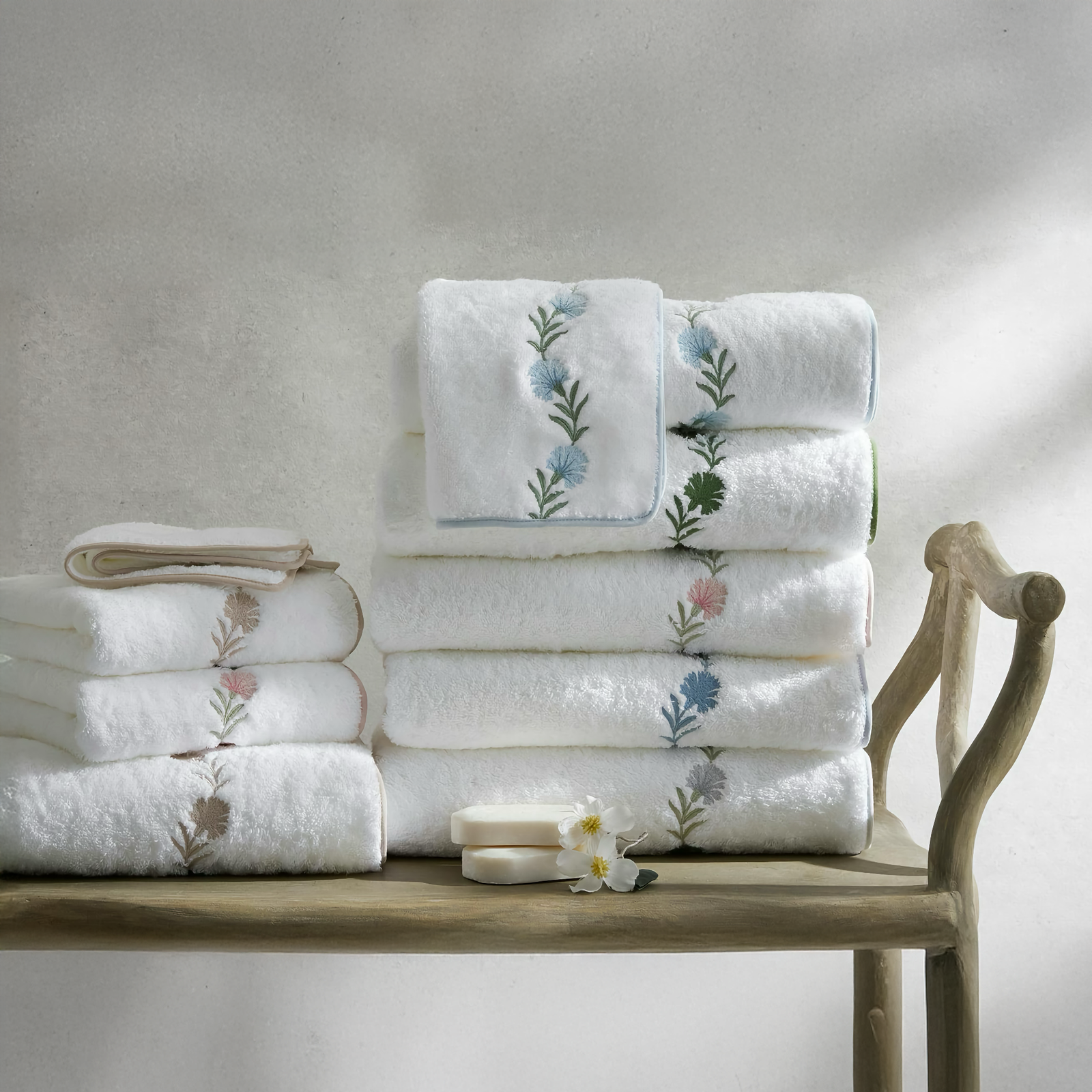 Folded Matouk Daphne Bath Towels in all colors