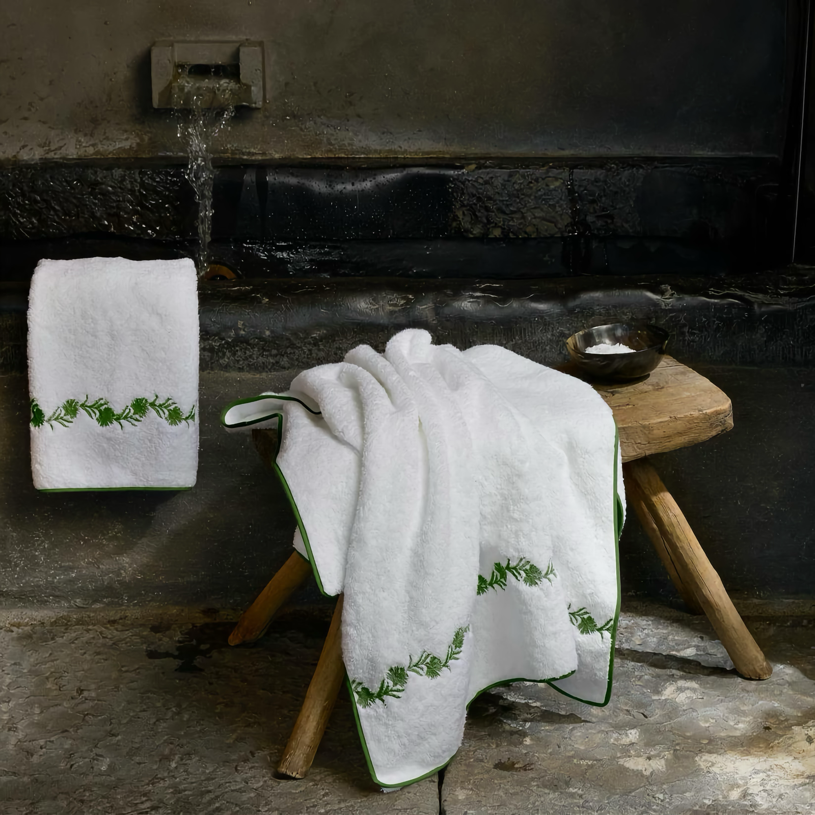 Clover Matouk Daphne Bath Towels in a bathroom