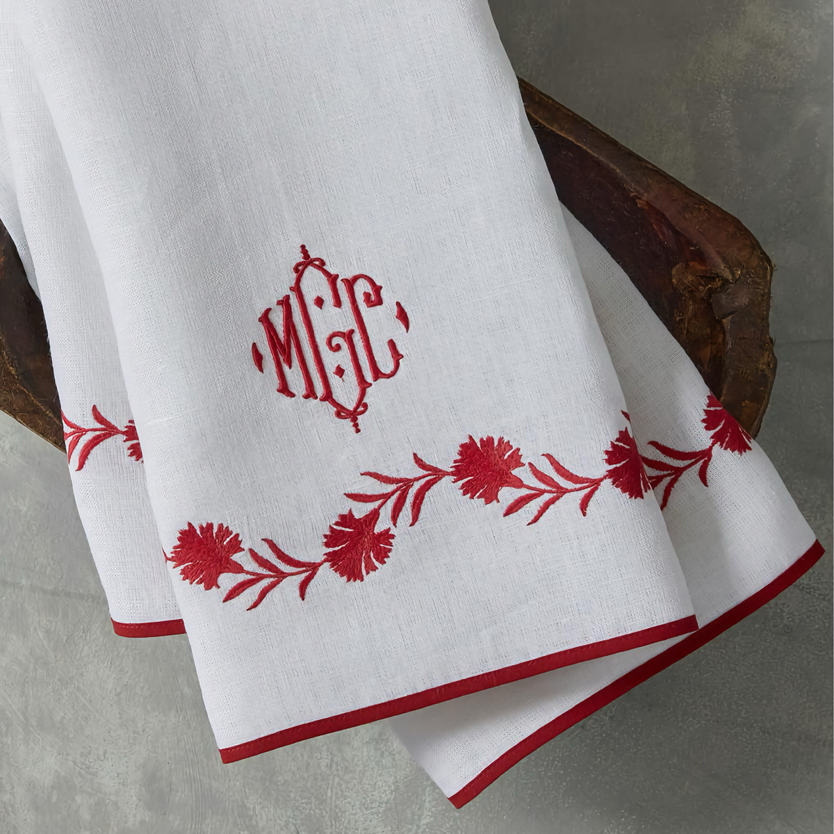 Daphne Guest Towel in Red with Monogram Style 2062