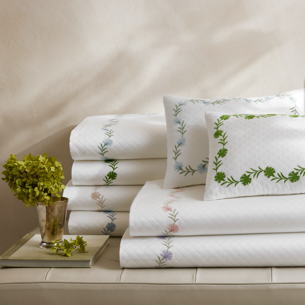 2026 colors of Matouk Daphne Matelasse Beddingin Stack