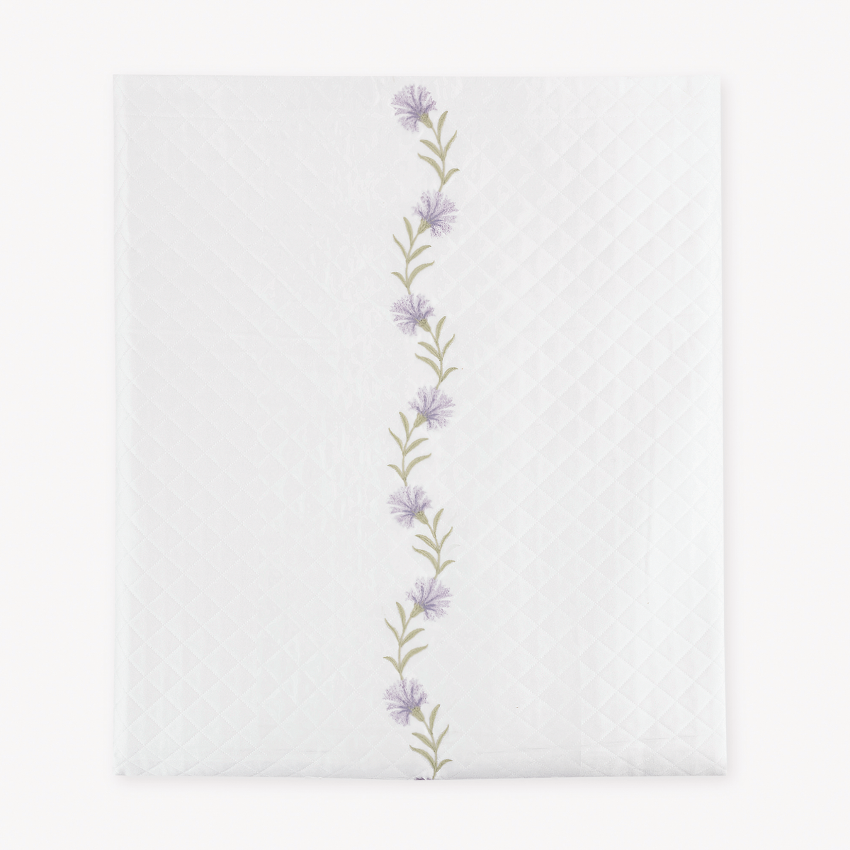 Folded Coverlet of Matouk Daphne Matelasse Bedding with Lilac design