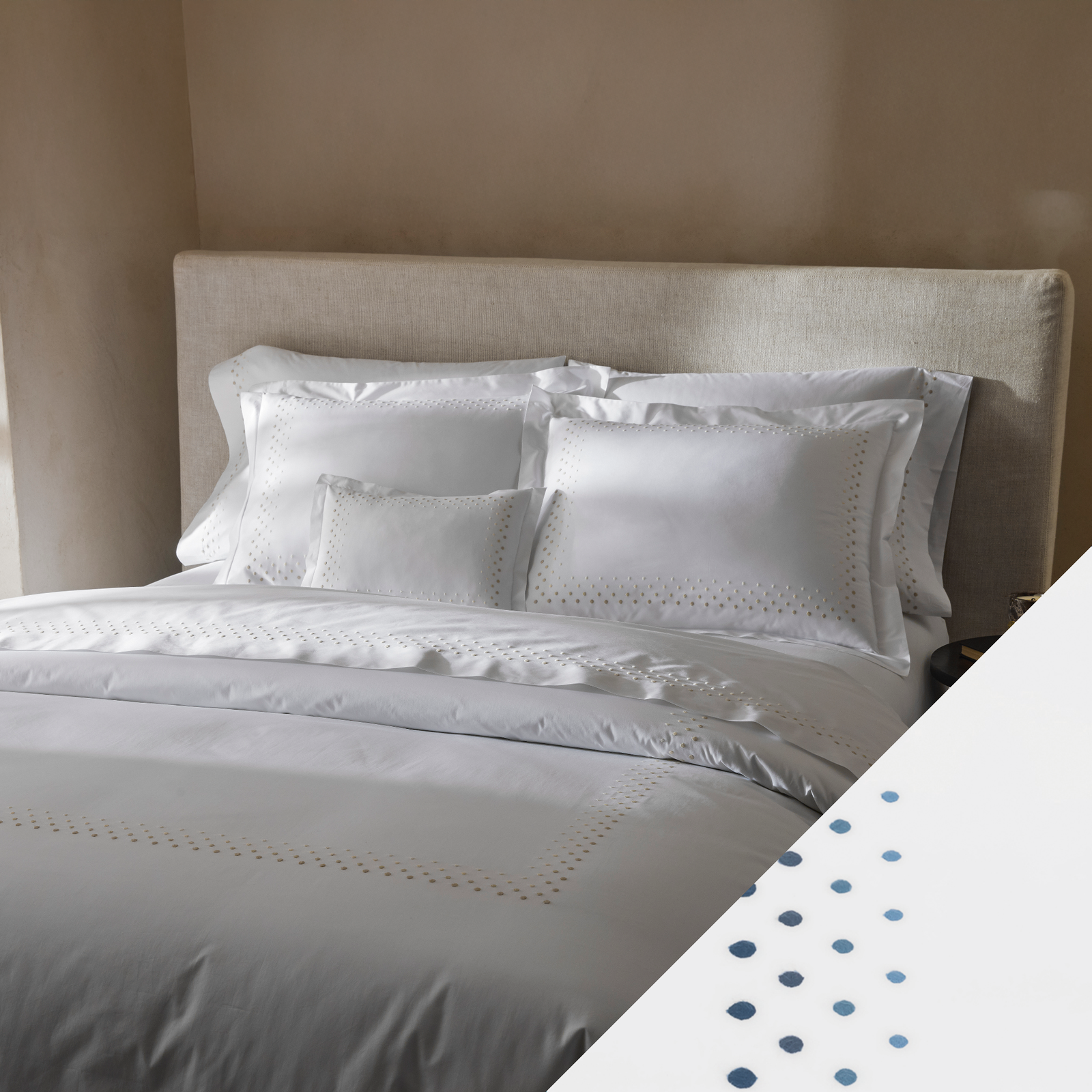 Matouk Dorothy Bedding with Blue Swatch