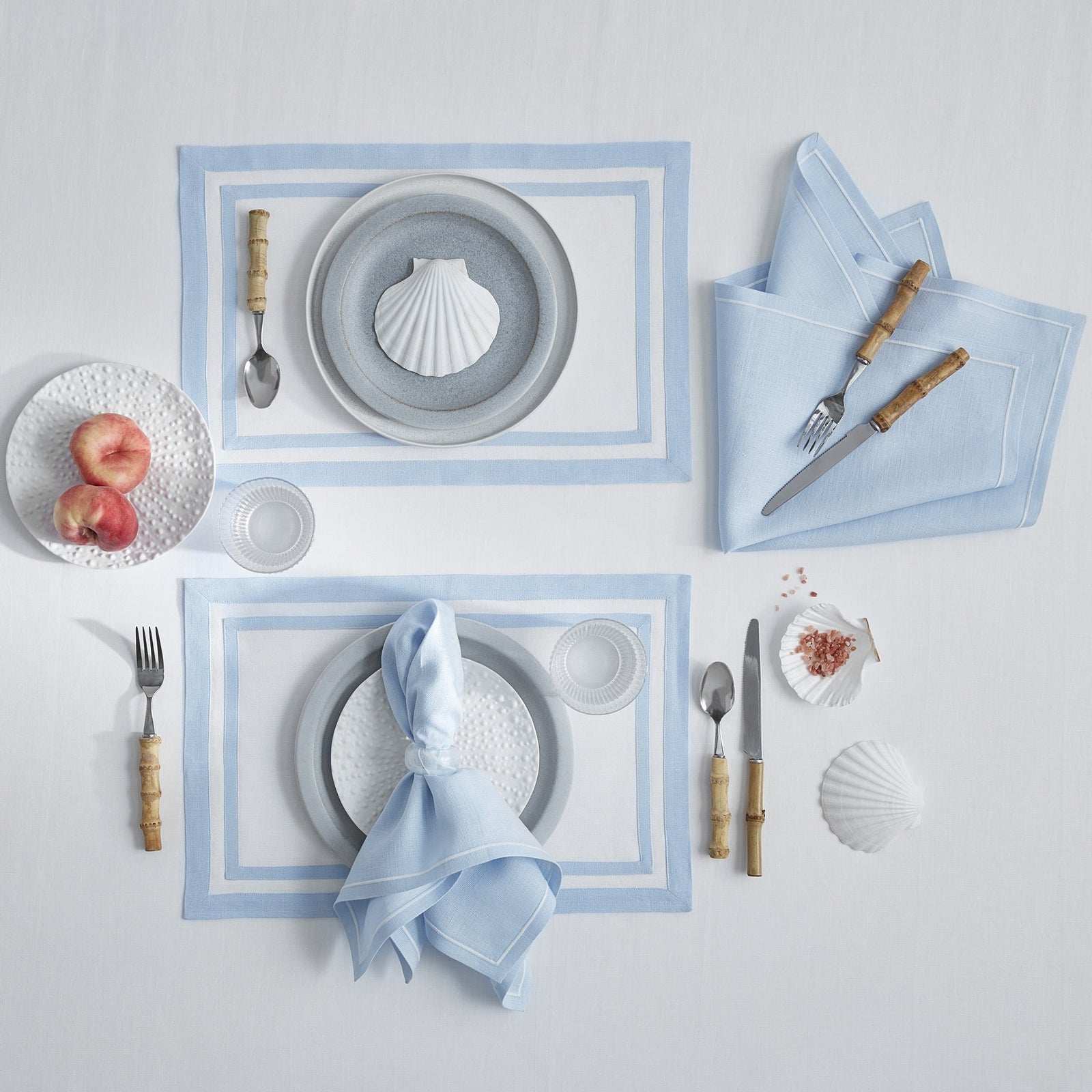 Ice Blue Matouk Double Border Placemats with Matouk Satin Stitch Napkins