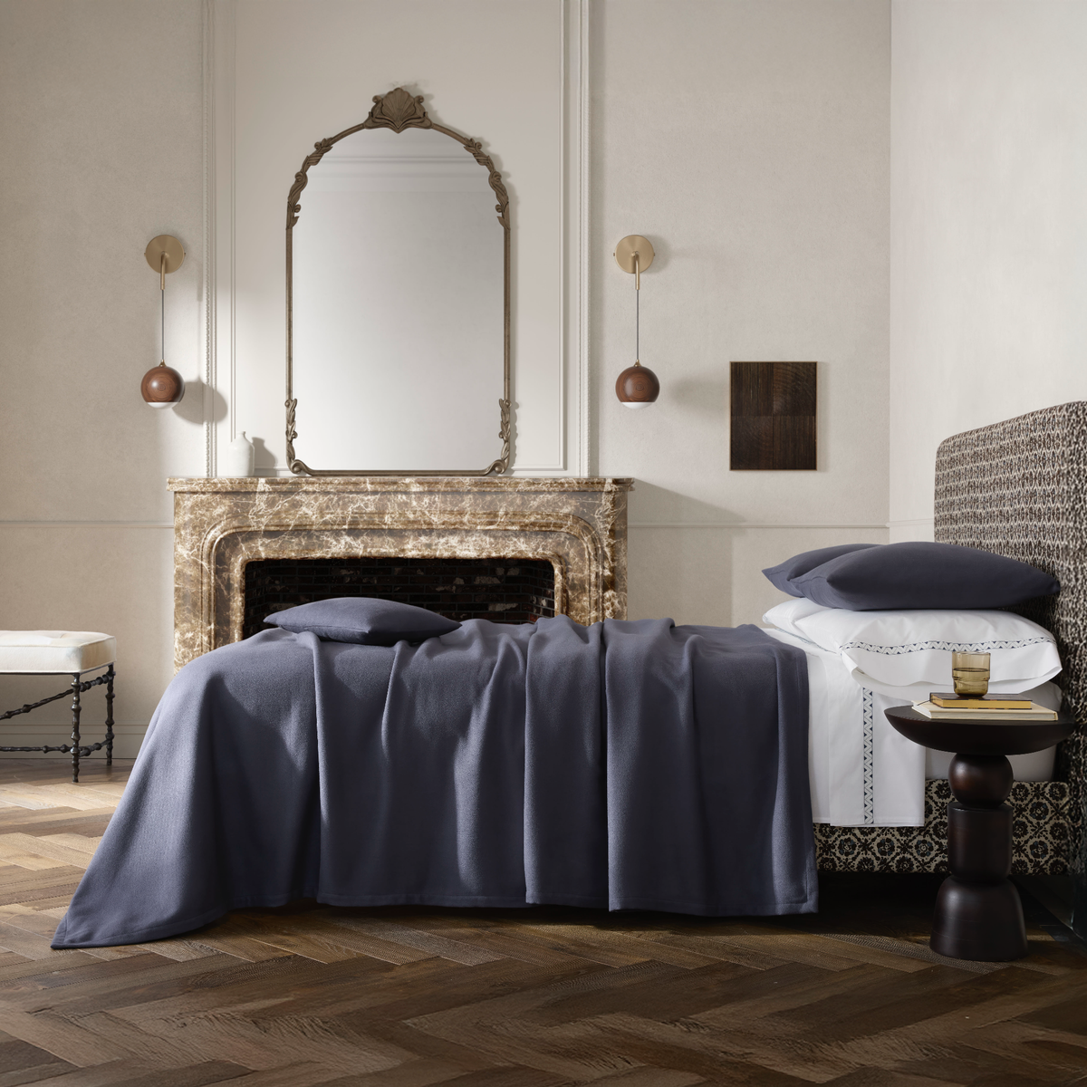 Side view of Matouk Dream Modal Blankets and Throws in Ink