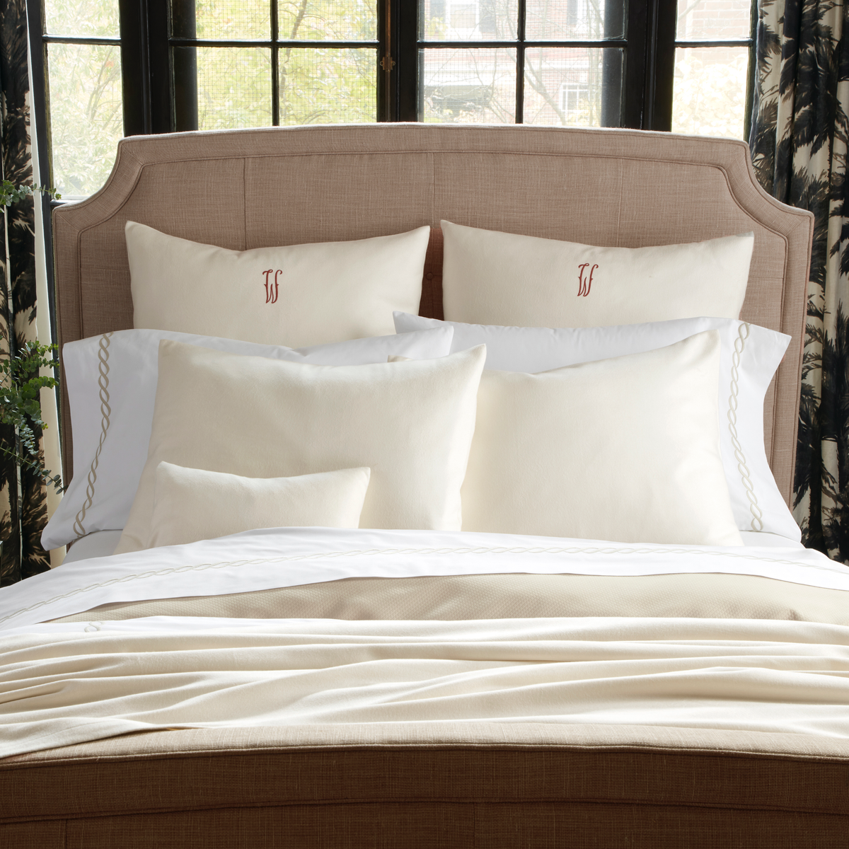 Center Shot of Bed in Matouk Dream Modal Collection in Oyster Color