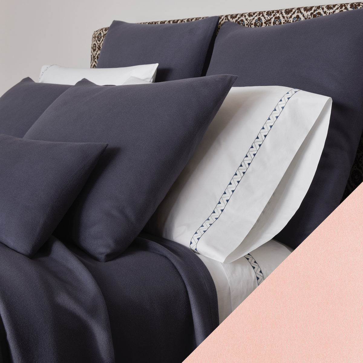 Matouk Dream Modal Bedding in Ink with Blush Swatch