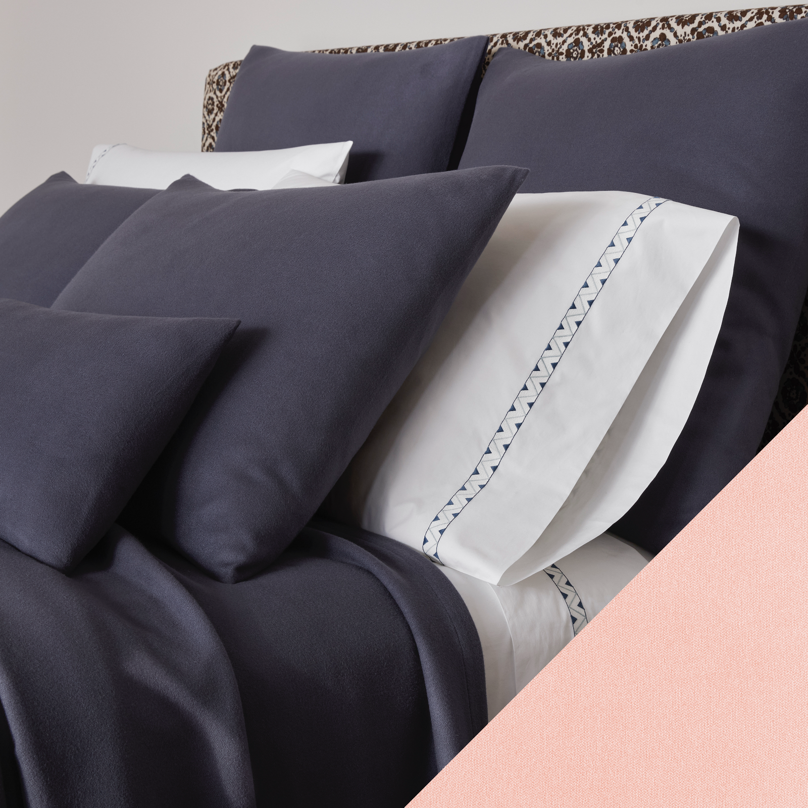 Matouk Dream Modal Bedding in Ink with Blush Swatch