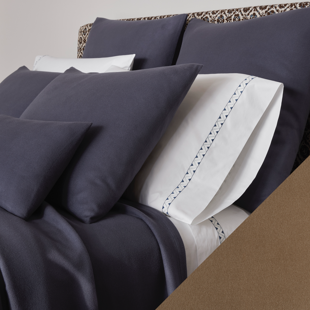 Matouk Dream Modal Bedding in Ink with Mocha Swatch