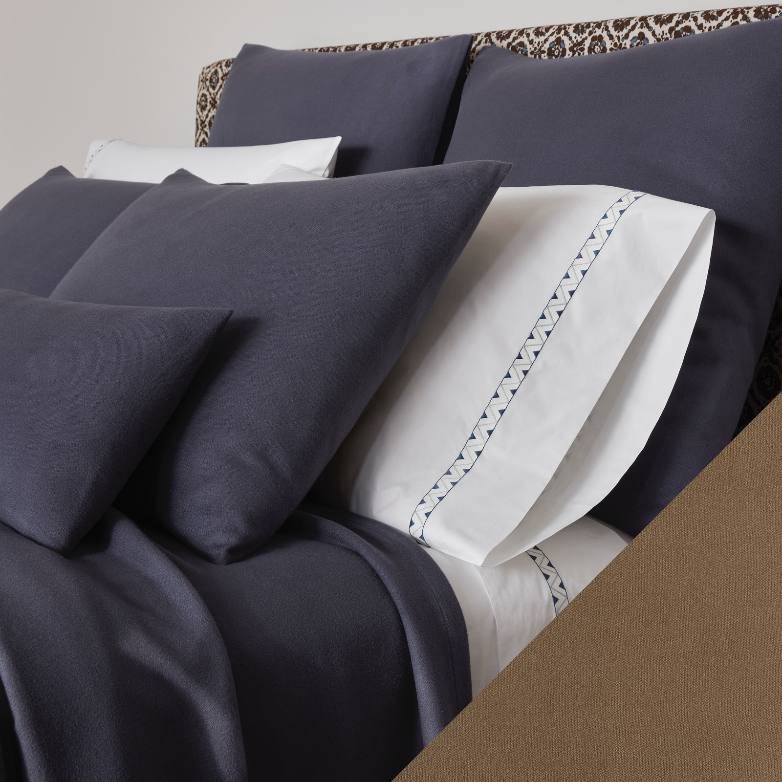 Matouk Dream Modal Bedding in Ink with Mocha Swatch
