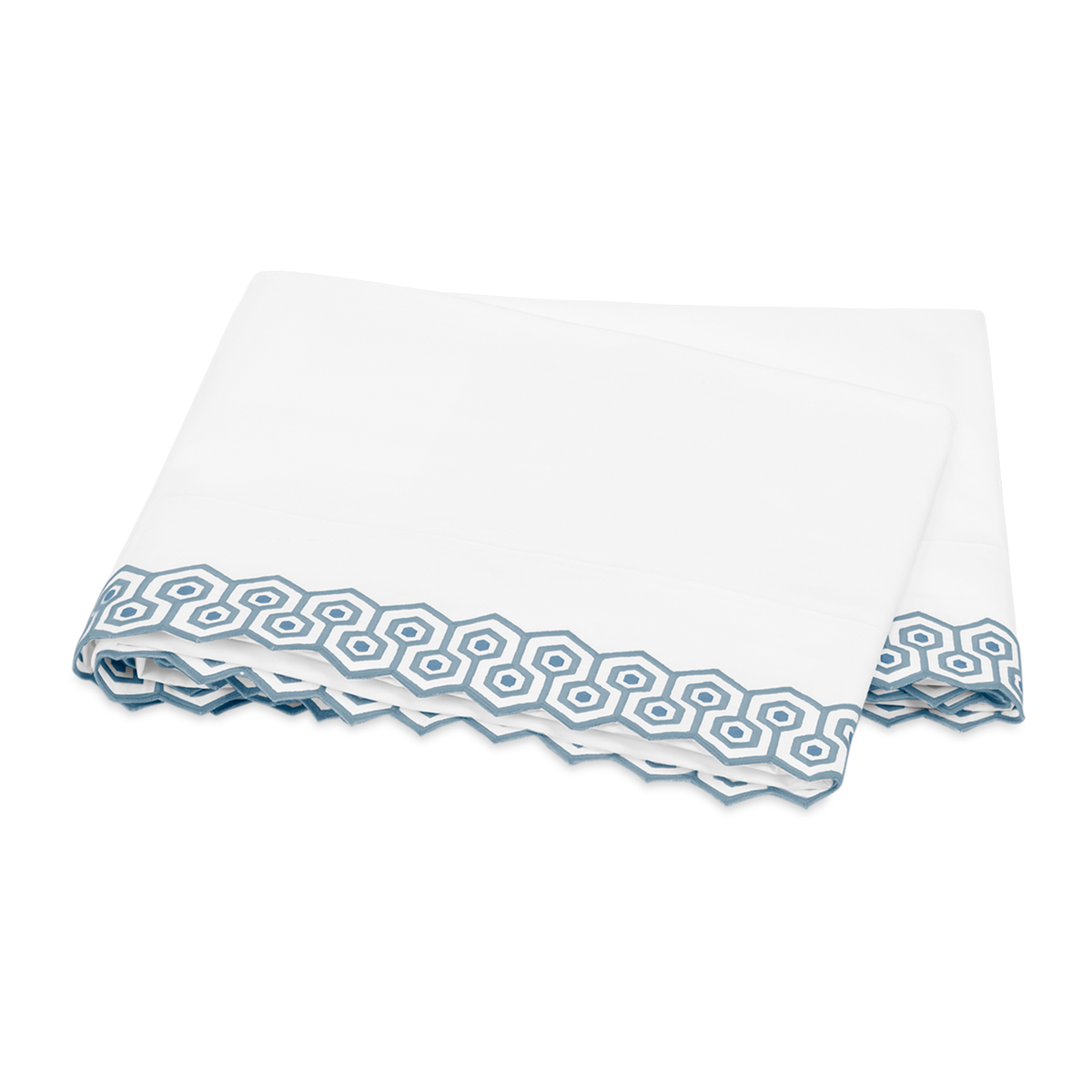 Folded Flat Sheet of Matouk Felix Bedding in Hazy Blue Color