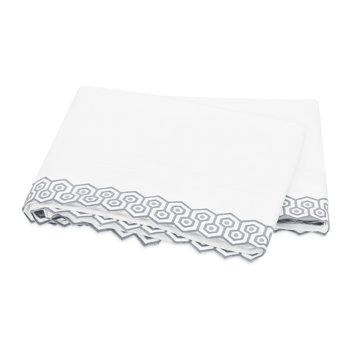 Folded Flat Sheet of Matouk Felix Bedding in Silver Color