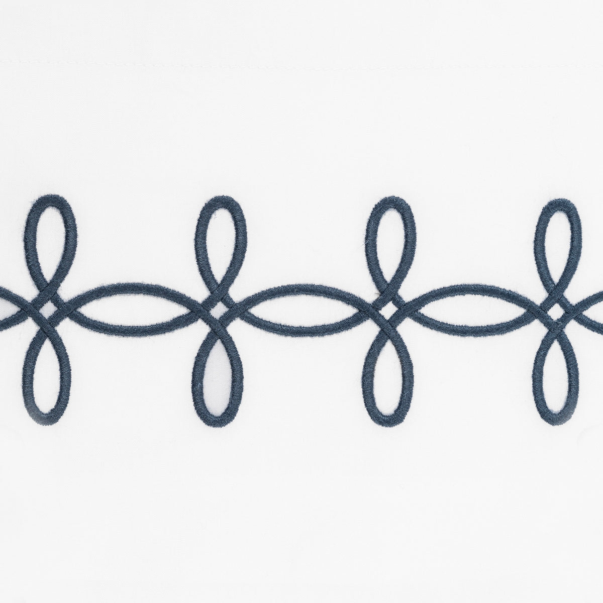 Baltic color Matouk Gordian Knot Embroidery Detail on white Egyptian cotton percale