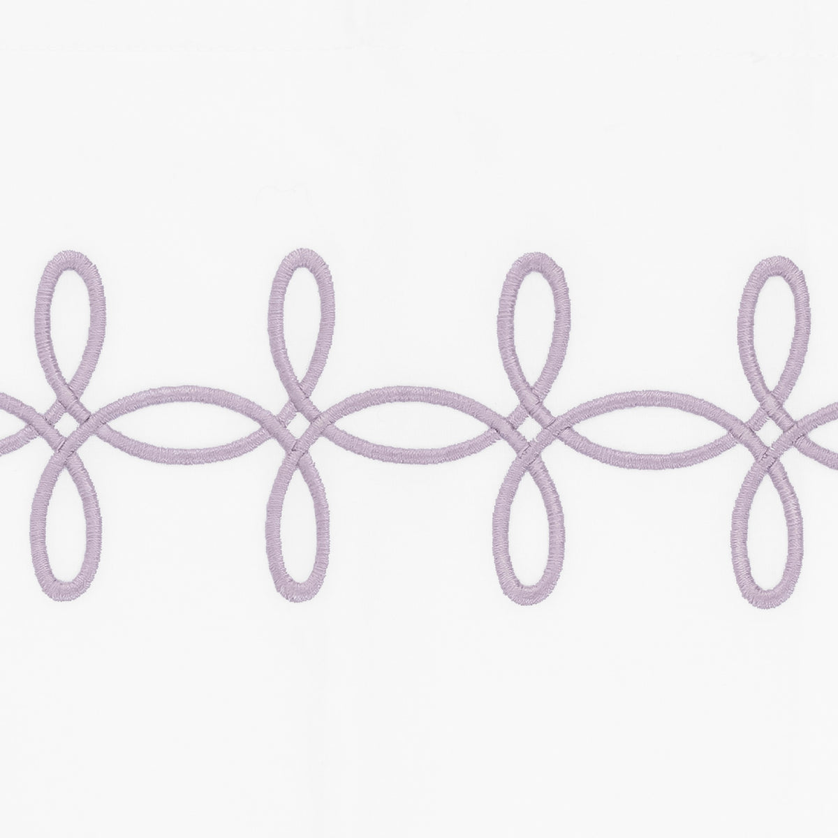Lilac color Matouk Gordian Knot Embroidery Detail on white Egyptian cotton percale