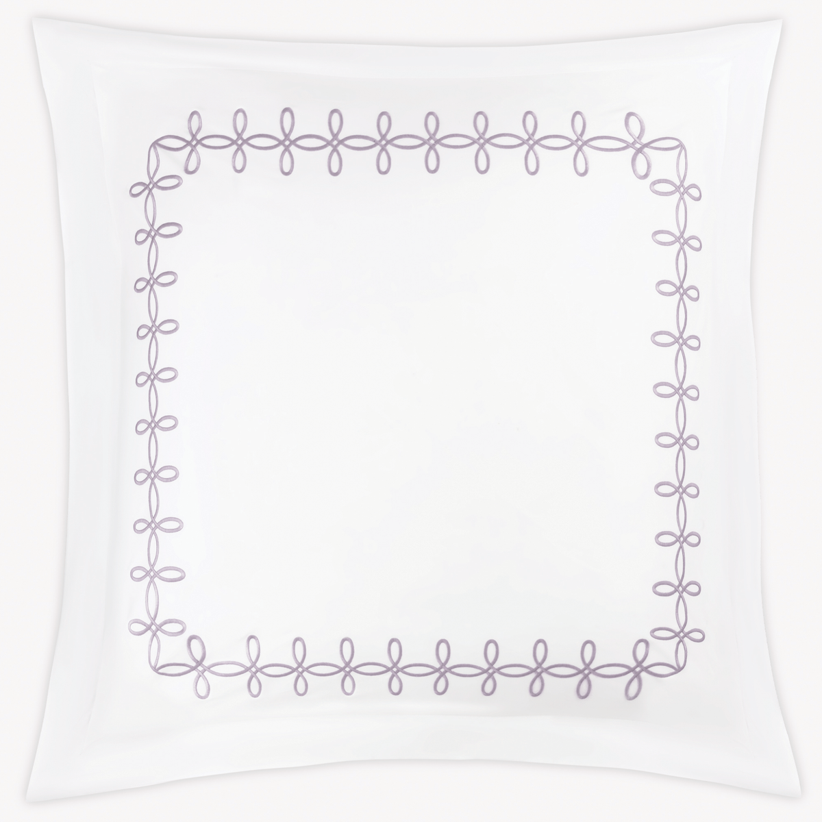 Euro Sham of Matouk Gordian Knot bedding in Lilac color, set against a plain white background