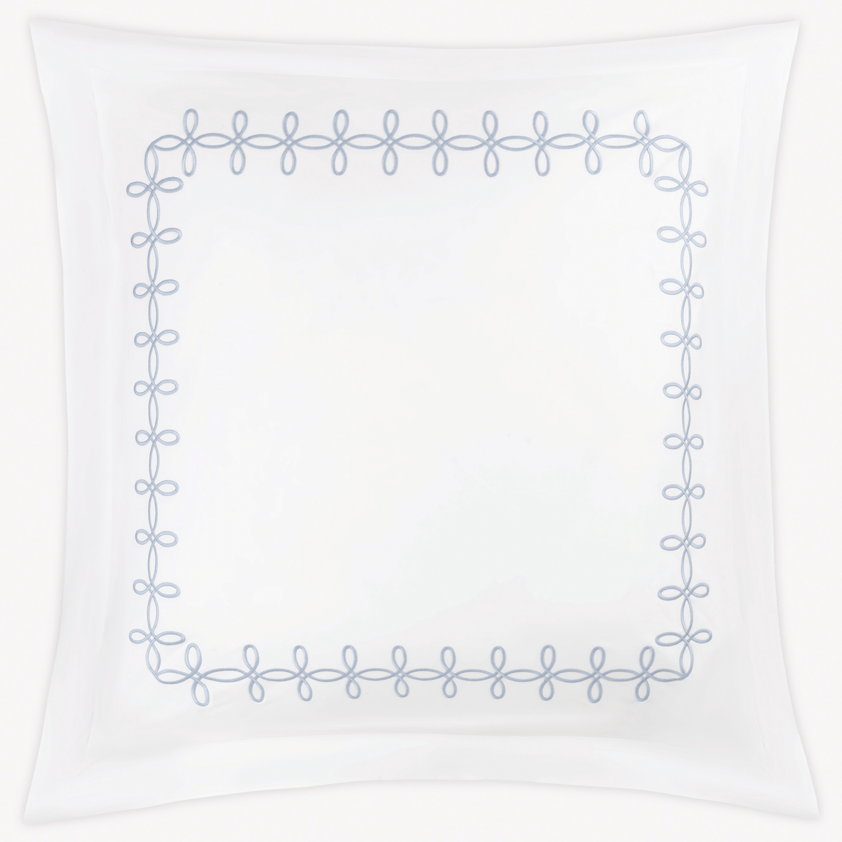 Euro Sham of Matouk Gordian Knot bedding in Wedgwood color, set against a plain white background