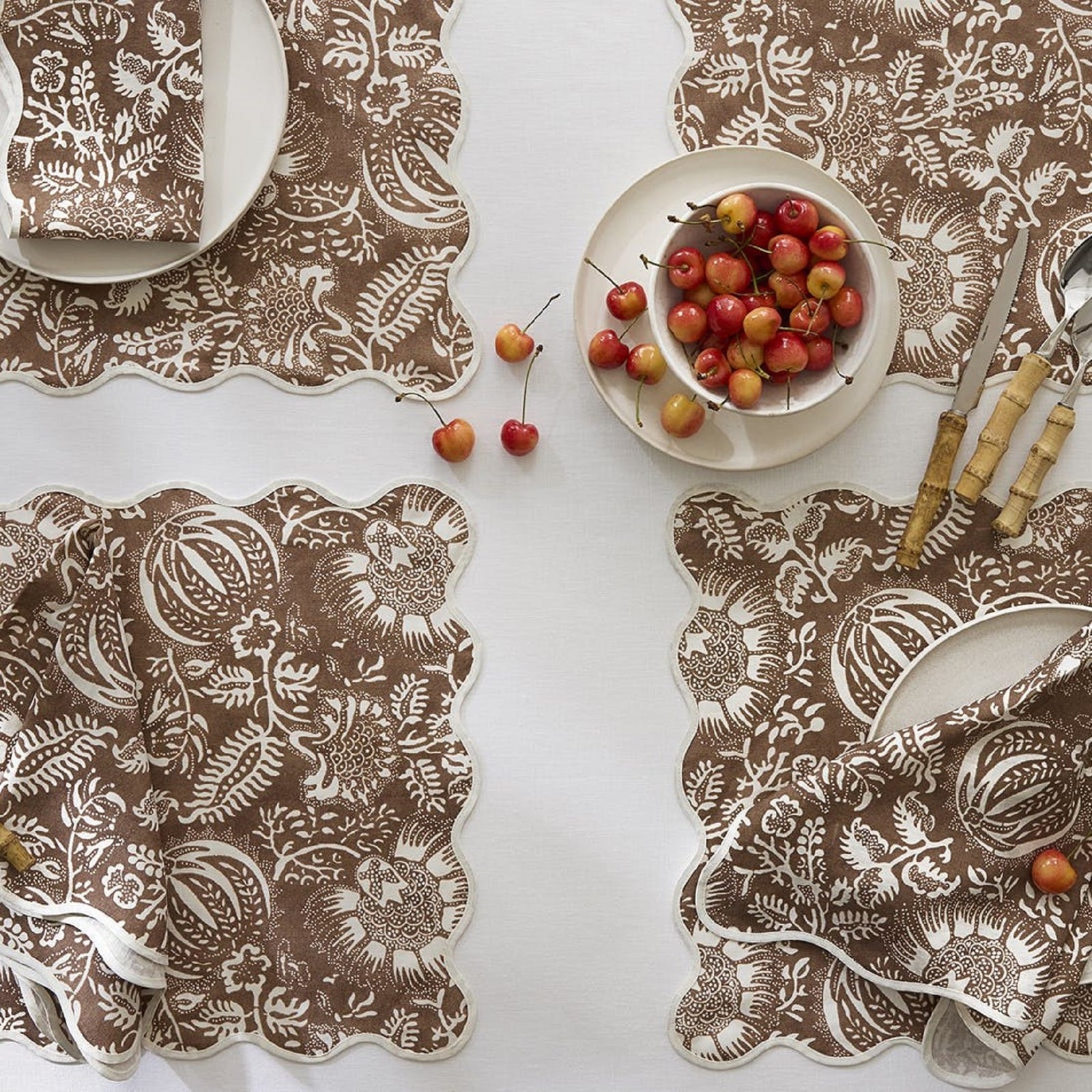 Closeup View of Matouk Granada Table Linens Chestnut