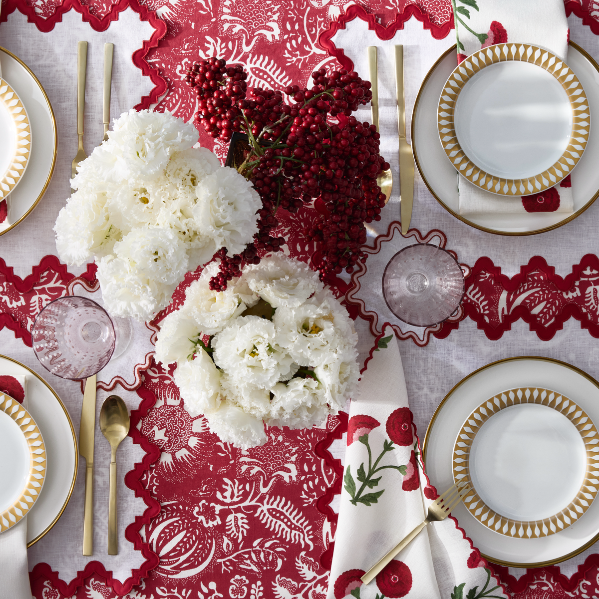 Closeup View of Matouk Granada Table Linens Scarlet