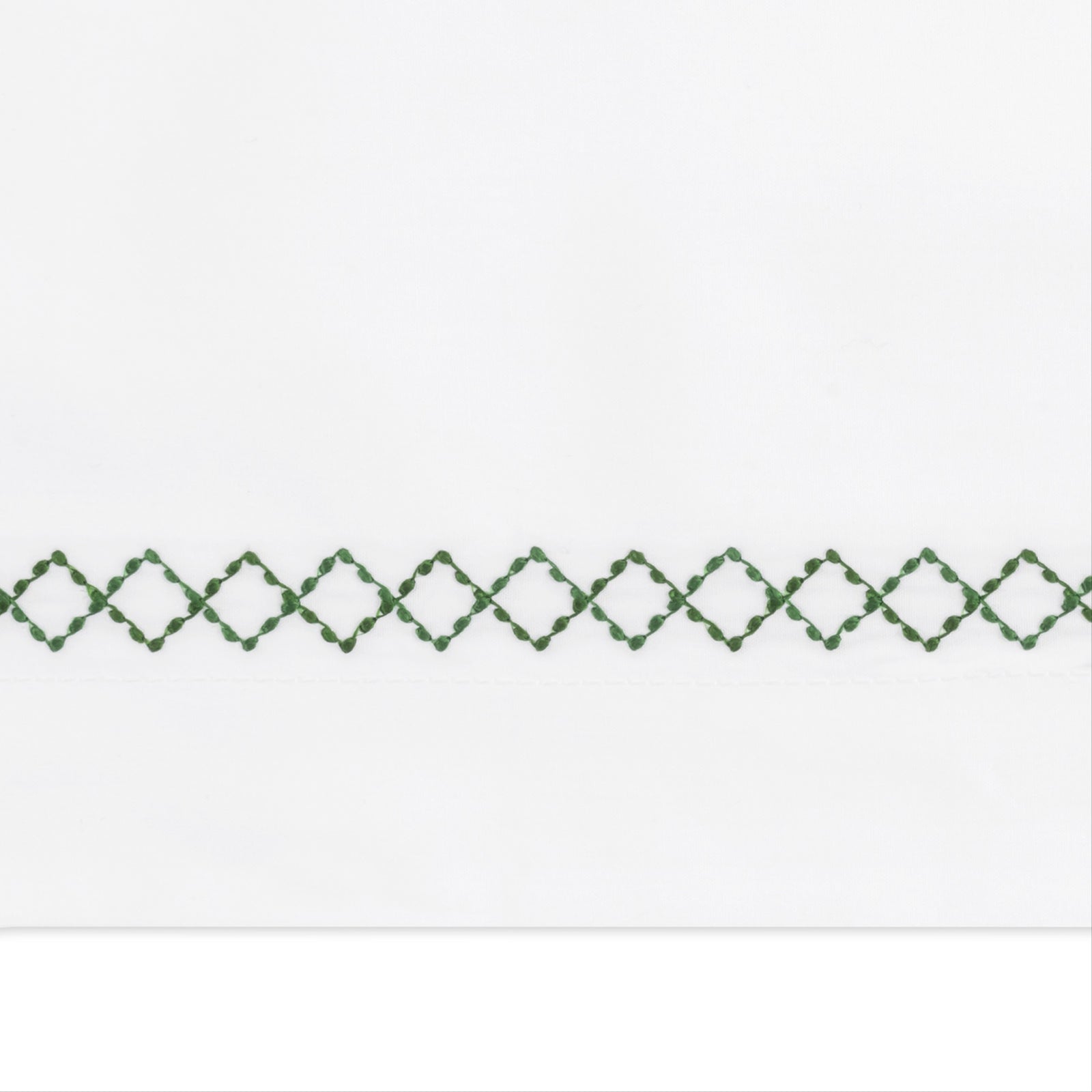 Full Bed Dressed in Matouk Hatch Bedding with Swatch in Green Color