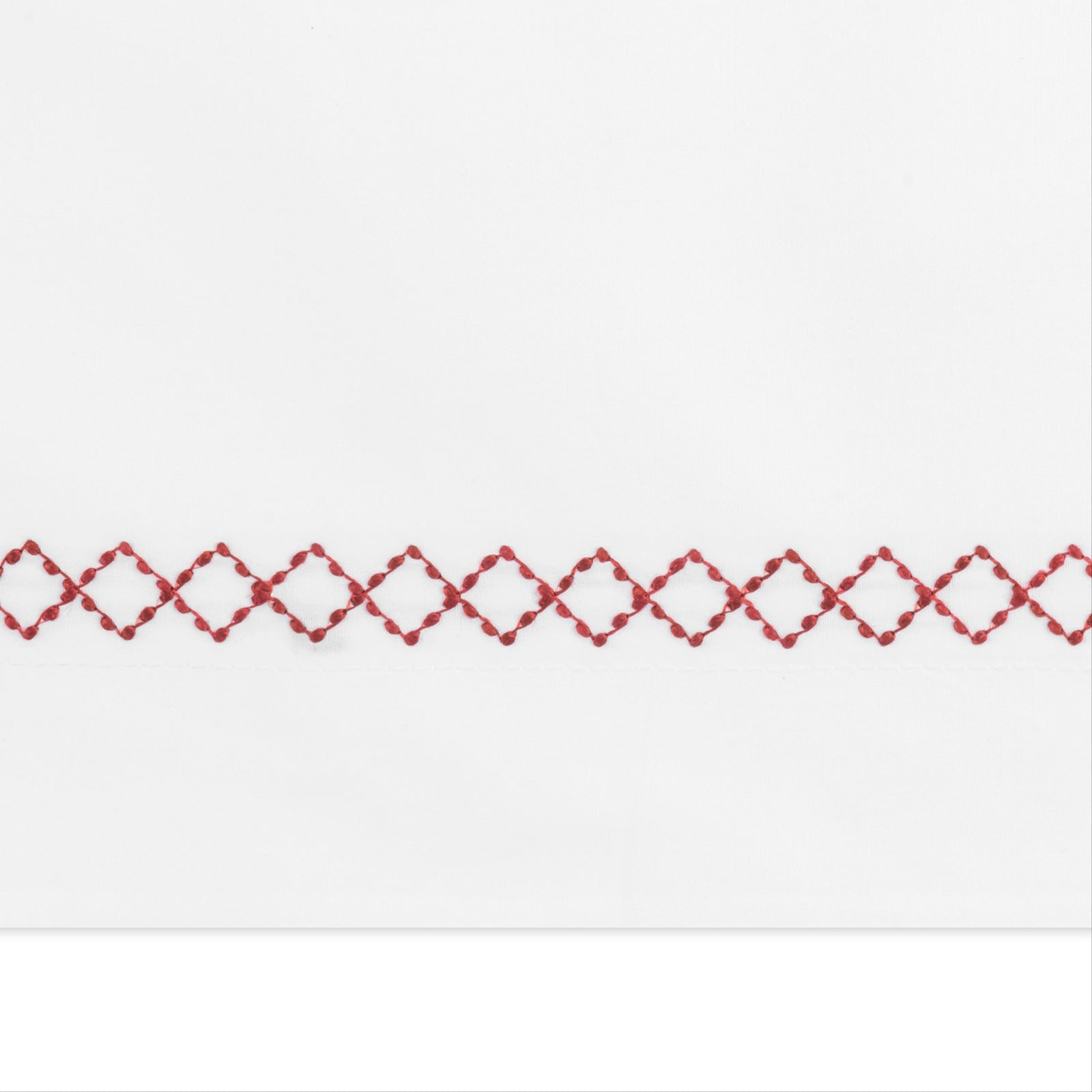 Full Bed Dressed in Matouk Hatch Bedding with Swatch in Redberry  Color