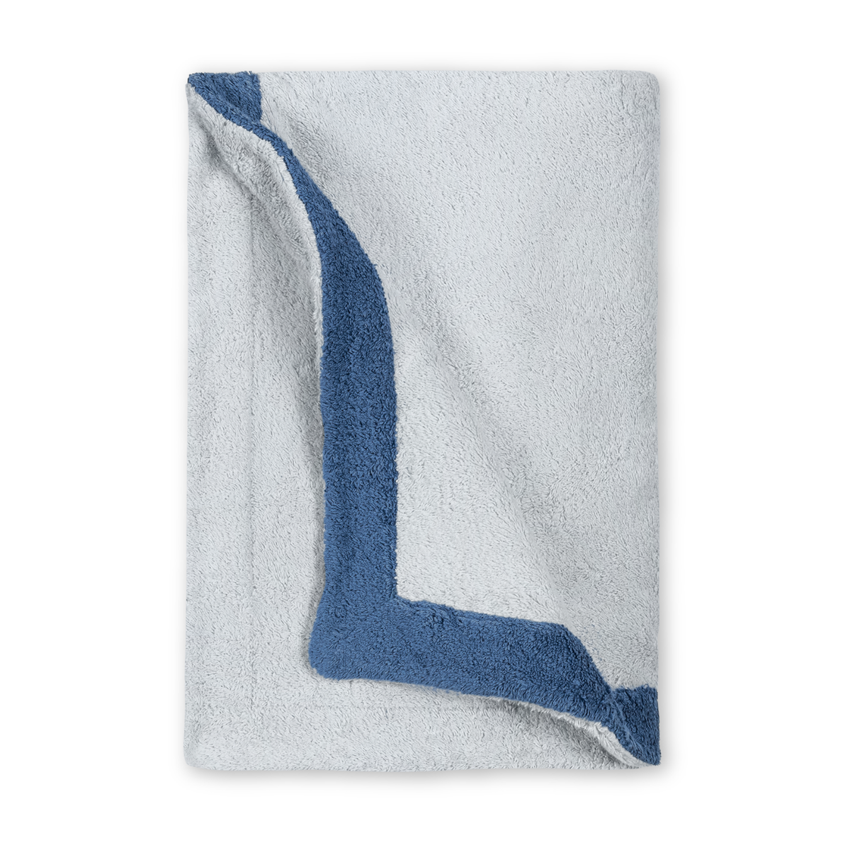 Folded Matouk Helios Beach Towels in White/Sea Color