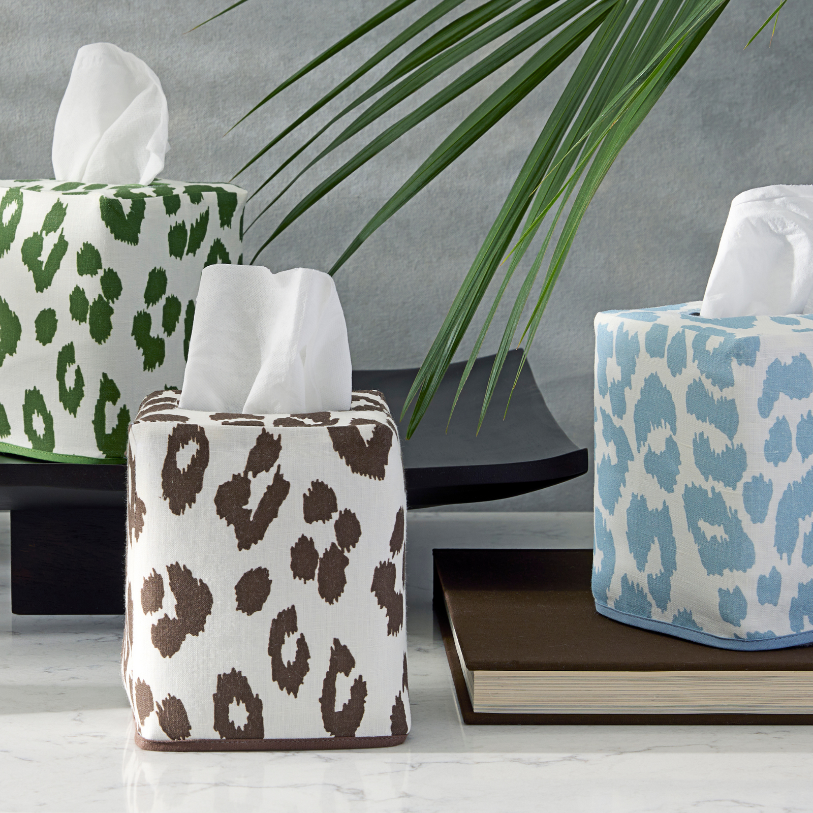 Matouk Iconic Leopard Tissue Box Cover Lifestyle Multi Color