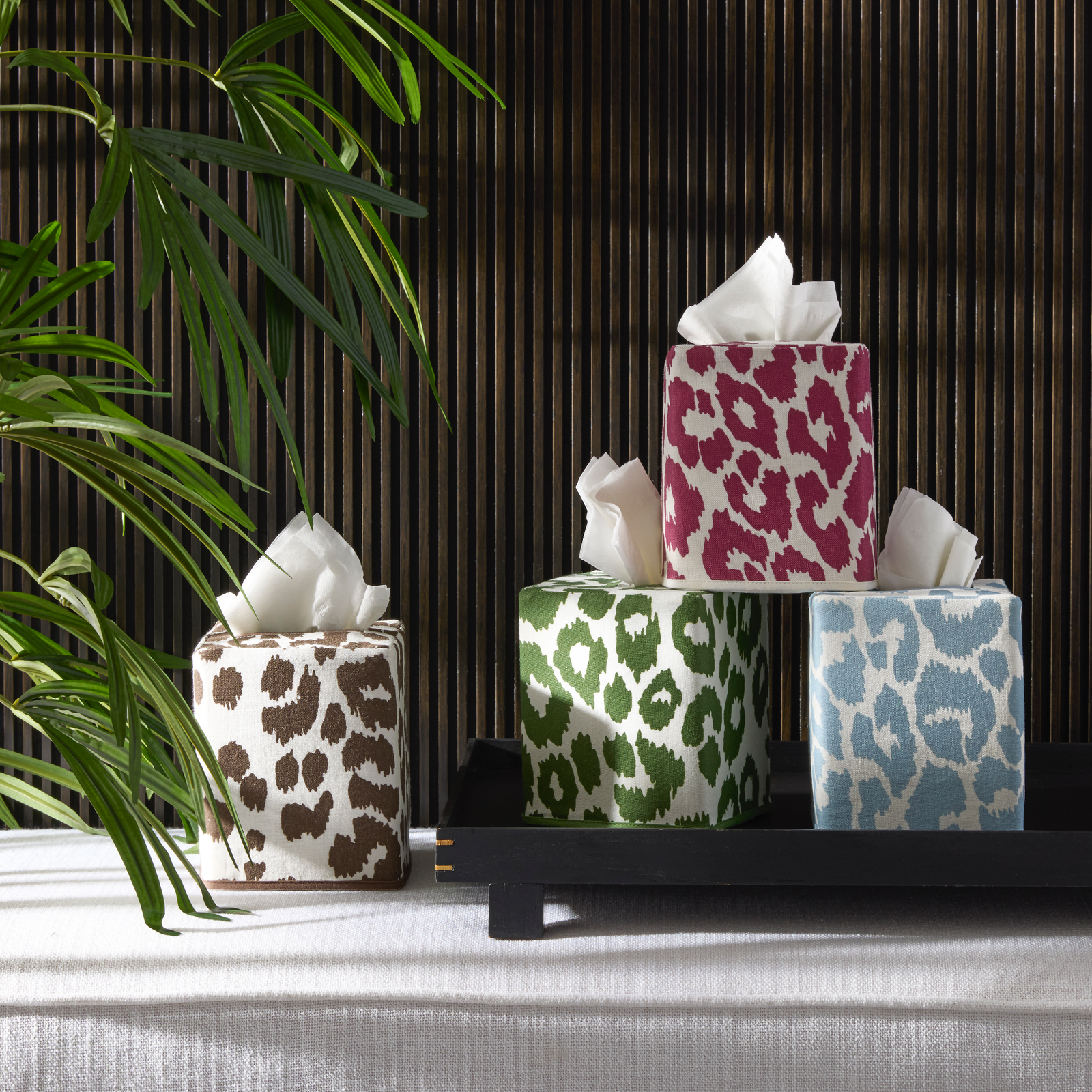 Colors of Matouk Schumacher Iconic Leopard Tissue Box Covers