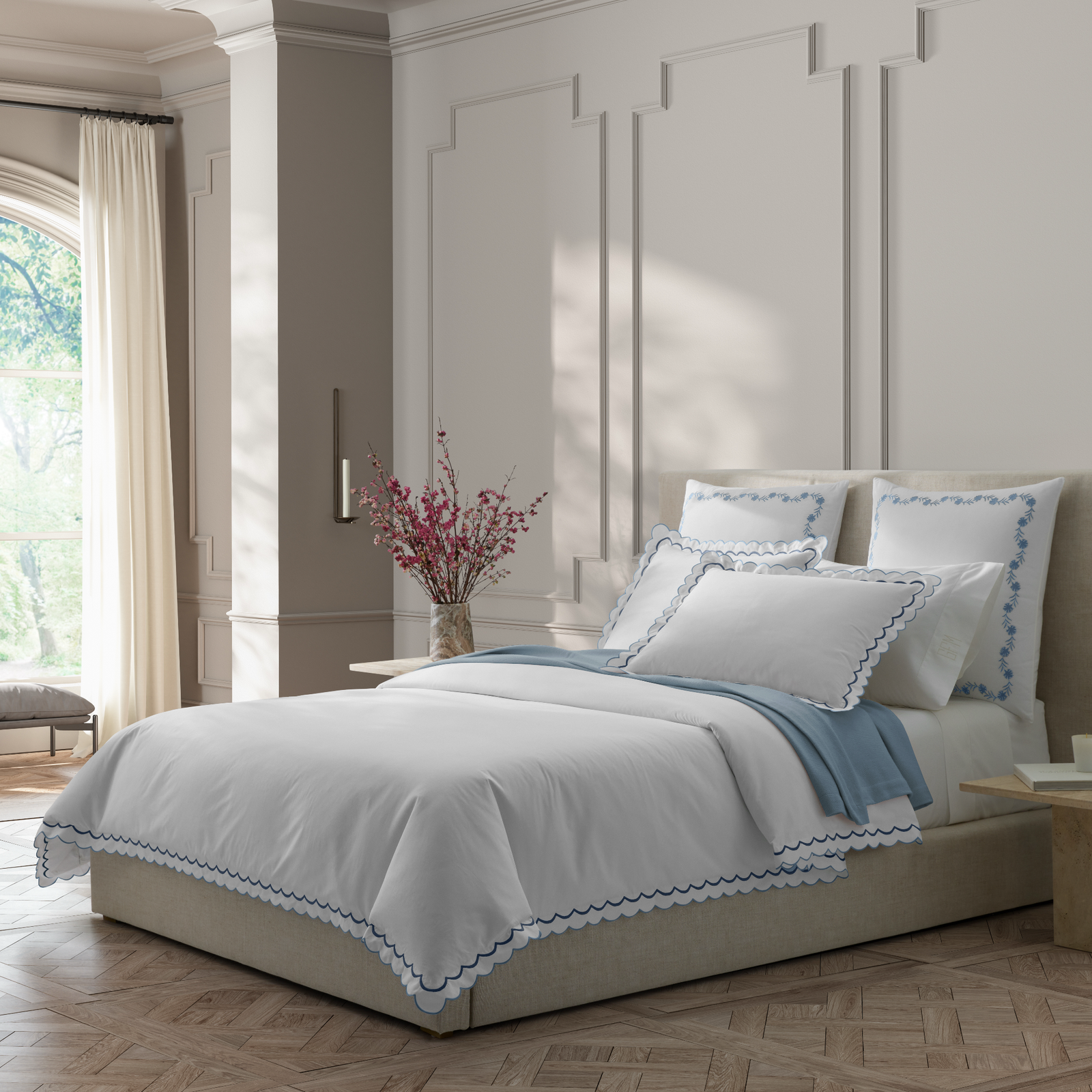 Full Bed in Hazy Blue Matouk India with Coordinate Bedding