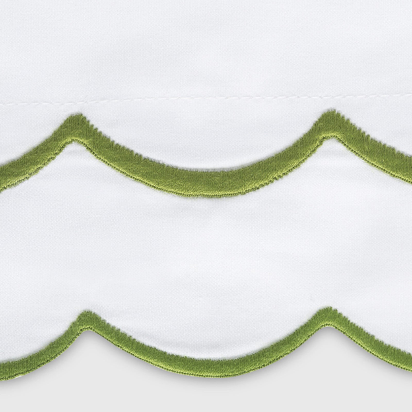 Bed with Swatch of Matouk India Bedding in Grass