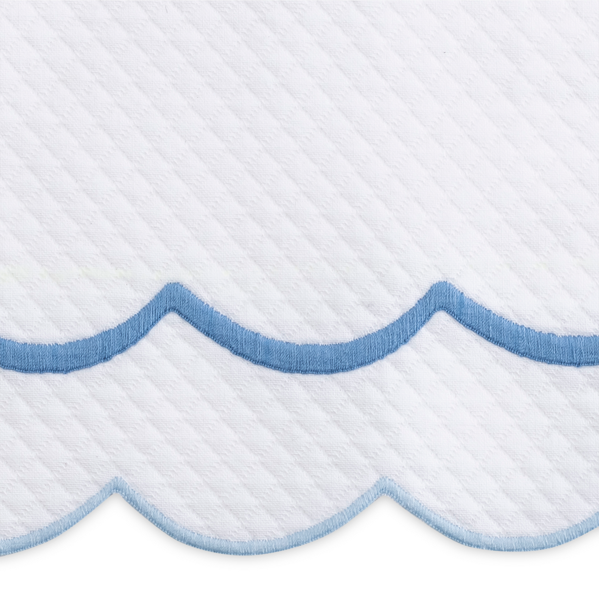 Closeup of Matouk India Pique Bedding Swatch Sample in Azure Color Fine Linen