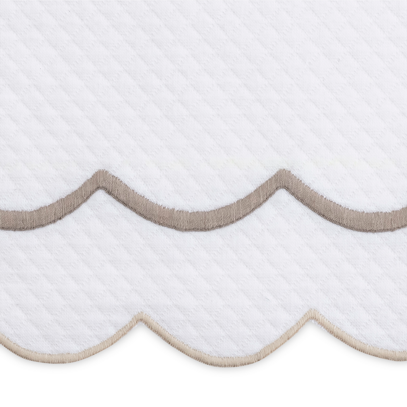 Full Bedding in a Room Dressed in Matouk India Pique Collection in Driftwood Color