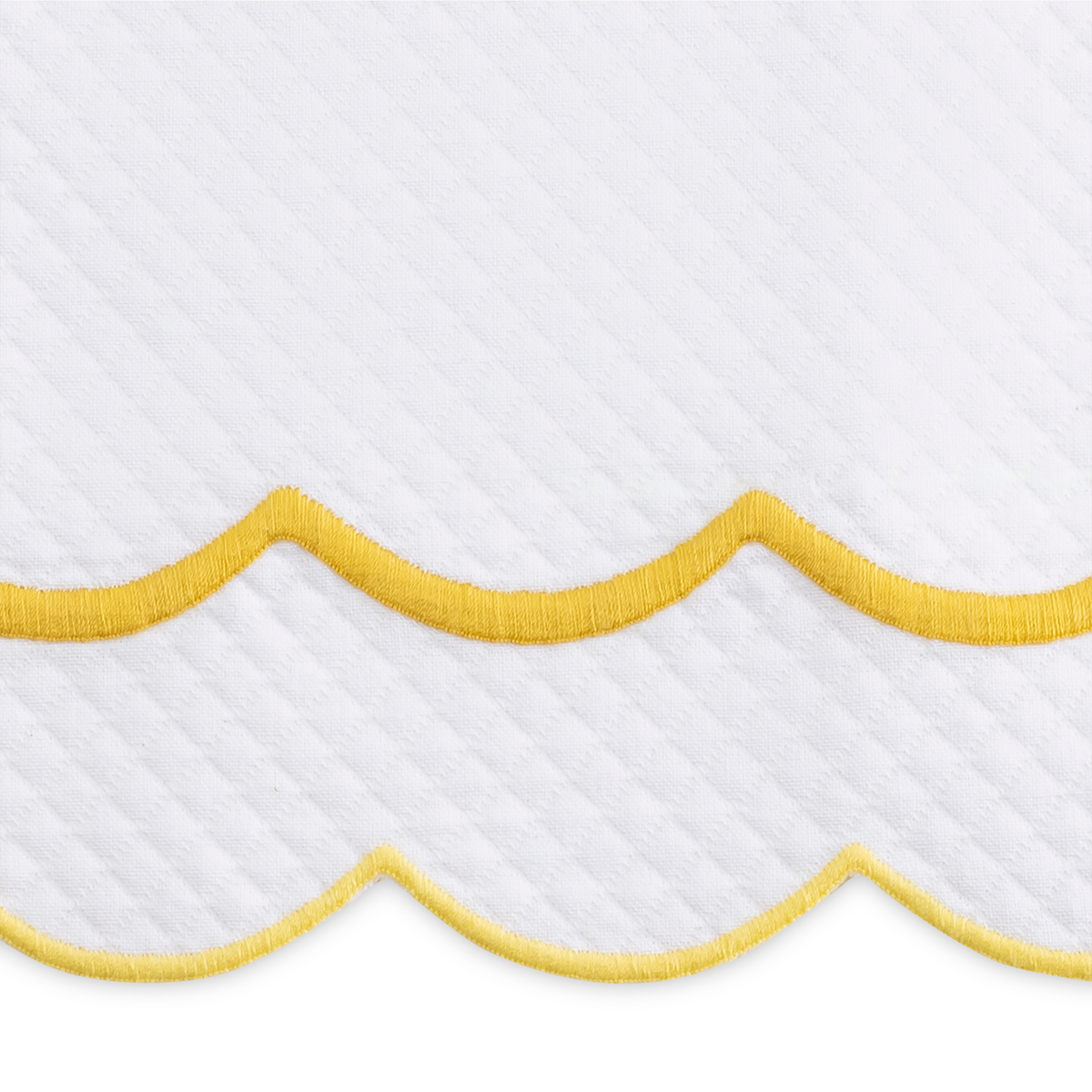 Closeup of Matouk India Pique Bedding Swatch Sample in Lemon Color Fine Linen