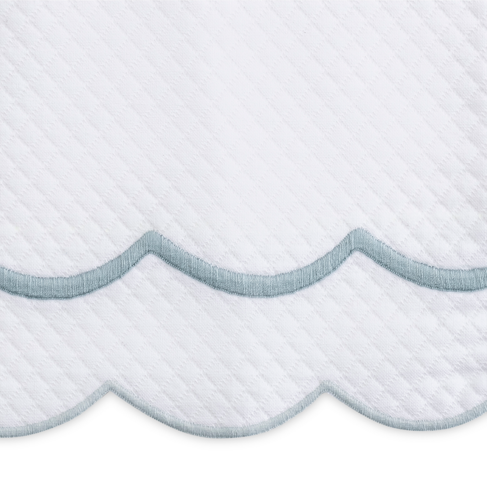 Full Bedding in a Room Dressed in Matouk India Pique Collection in Pool Color